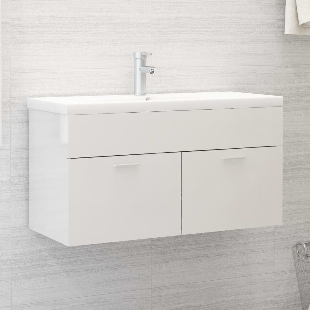 vidaXL Waschbeckenunterschrank in Hochglanz-Weiß (LxBxH: 38,5x90x46 cm)