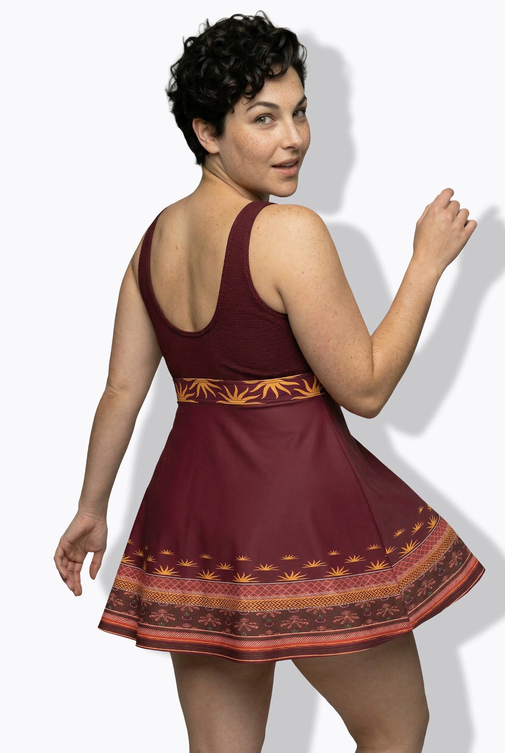 Ulla Popken Badekleid Badekleid Boho-Bordüre Softcups Powermesh-Futter