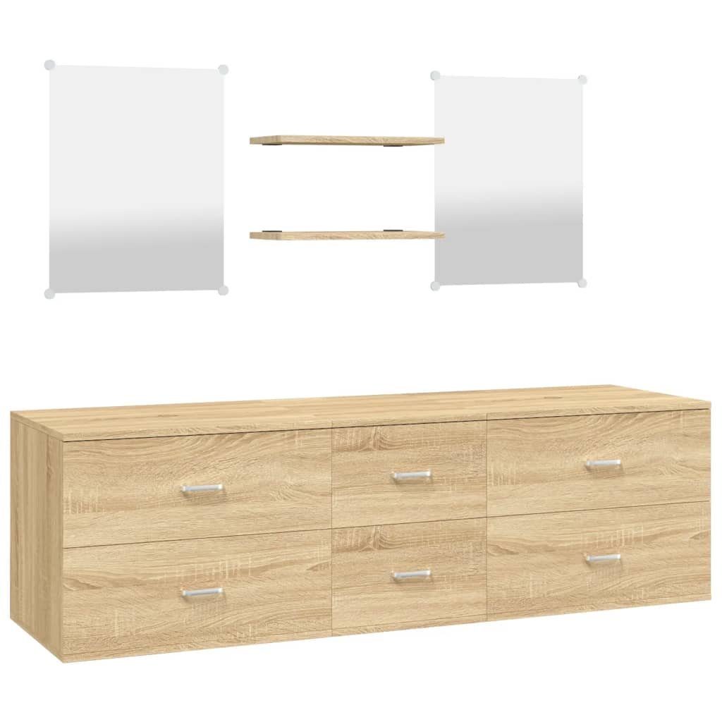 vidaXL Badezimmer-Set 5-tlg. Badmöbel-Set Eichen-Optik Holzwerkstoff, (1-St)