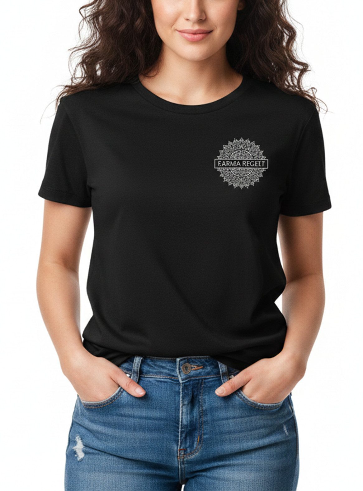 MAKAYA Print-Shirt Damen Mandala Aufdruck Spruch Karma Sprüche Rückendruck Druck Rücken Rückenprint