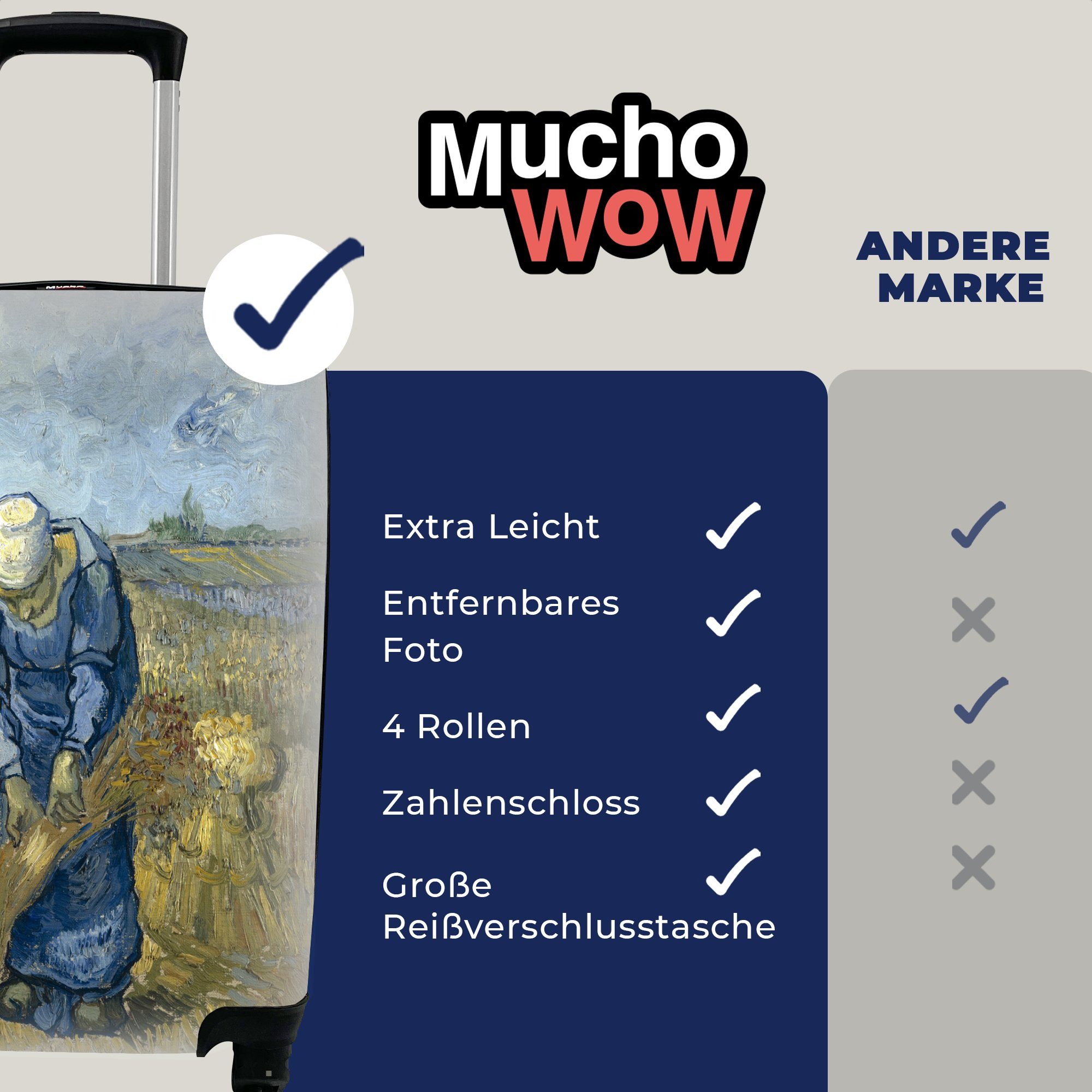 MuchoWow Handgepäckkoffer Schafspelz für Ferien, Gogh, (nach Trolley, 4 Handgepäck rollen, Reisekoffer Der van Reisetasche mit Rollen, Millet) - Vincent