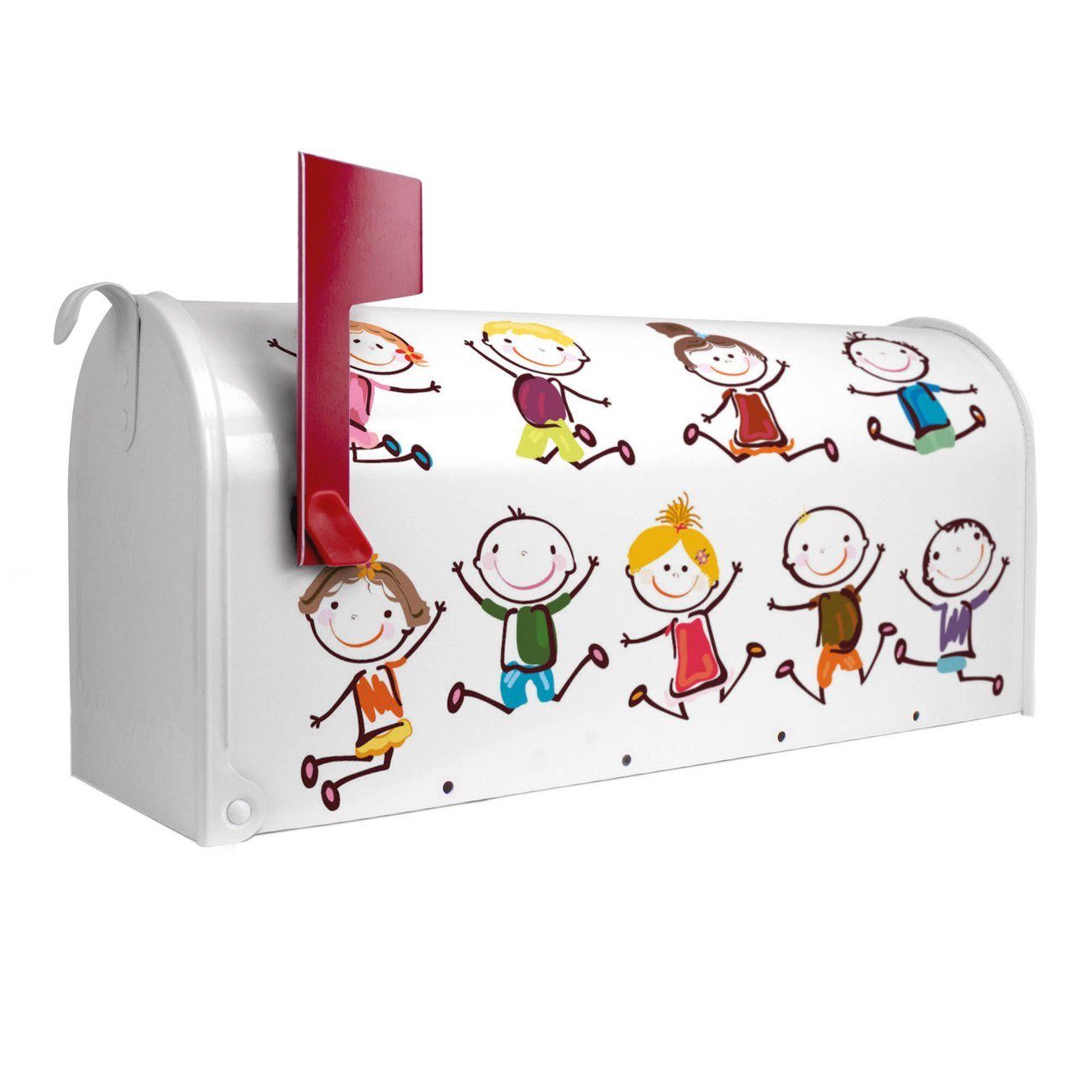 banjado Amerikanischer Briefkasten Mailbox Happy Kids (Amerikanischer Briefkasten, original aus Mississippi USA), 22 x 17 x 51 cm weiß