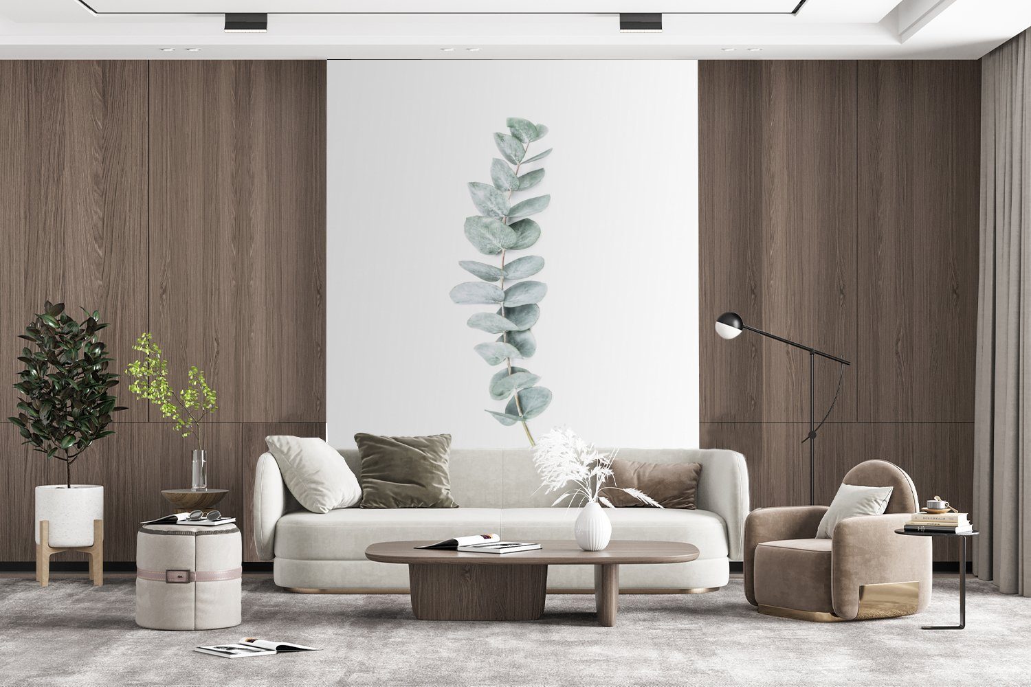 Wandtapete - (4 Grün Matt, Pflanze Wohnzimmer, Natur Weiß, für bedruckt, MuchoWow - - Vinyl Tapete St), Fototapete Montagefertig
