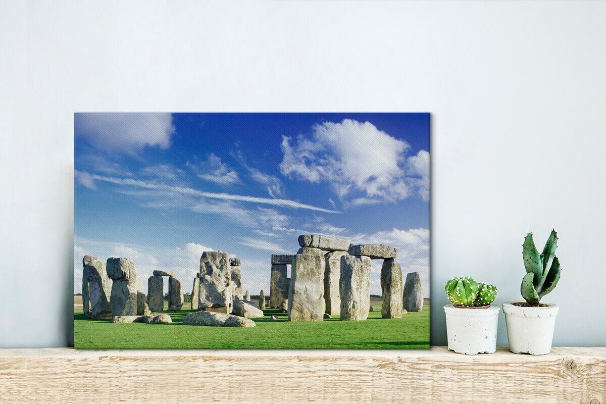 Wanddeko, Wandbild Leinwandbild Aufhängefertig, und über 30x20 Himmel OneMillionCanvasses® Blauer St), Wolken weiße England, Stonehenge (1 cm in Leinwandbilder,