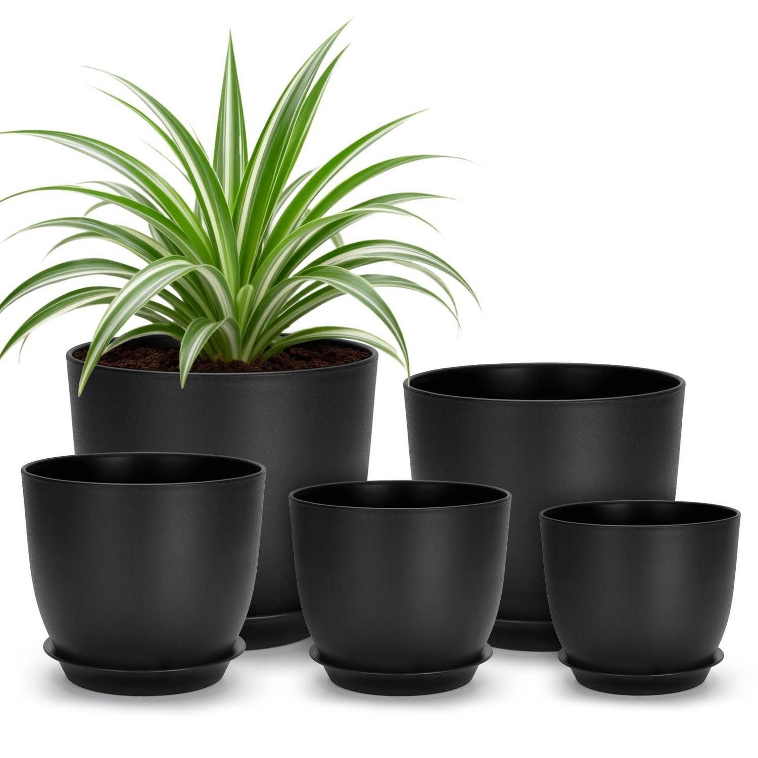 LuxusKollektion Übertopf Blumentöpfe 5er Untersetzer Übertopf Kunststoff Schwarz, Blumenübertopf
