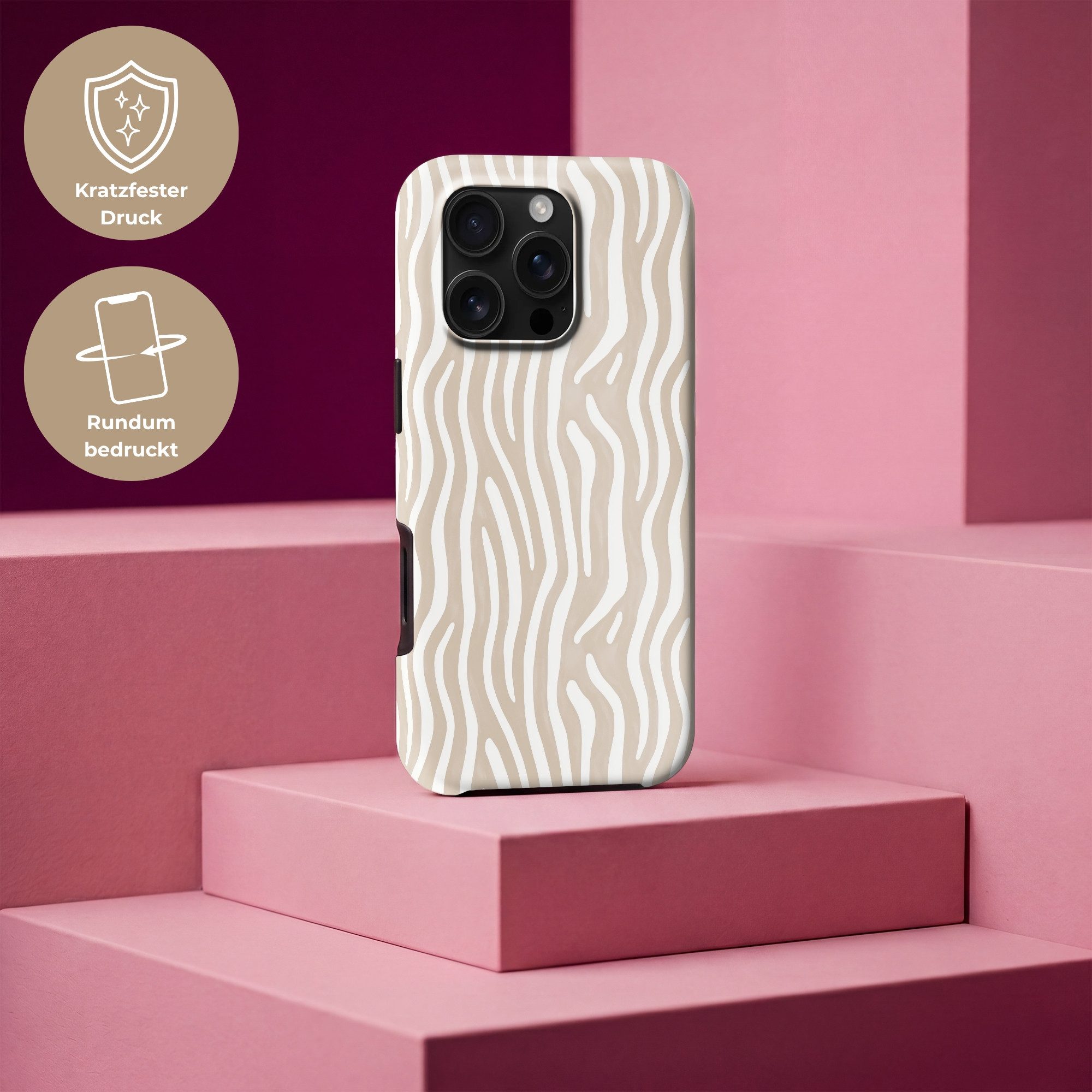 OnlyWow Handyhülle Magsafe für Apple iPhone 16 Pro Abstrakt - Zebra - Beige, Handy Case, Hardcase, Stoßfest, Bumper Case