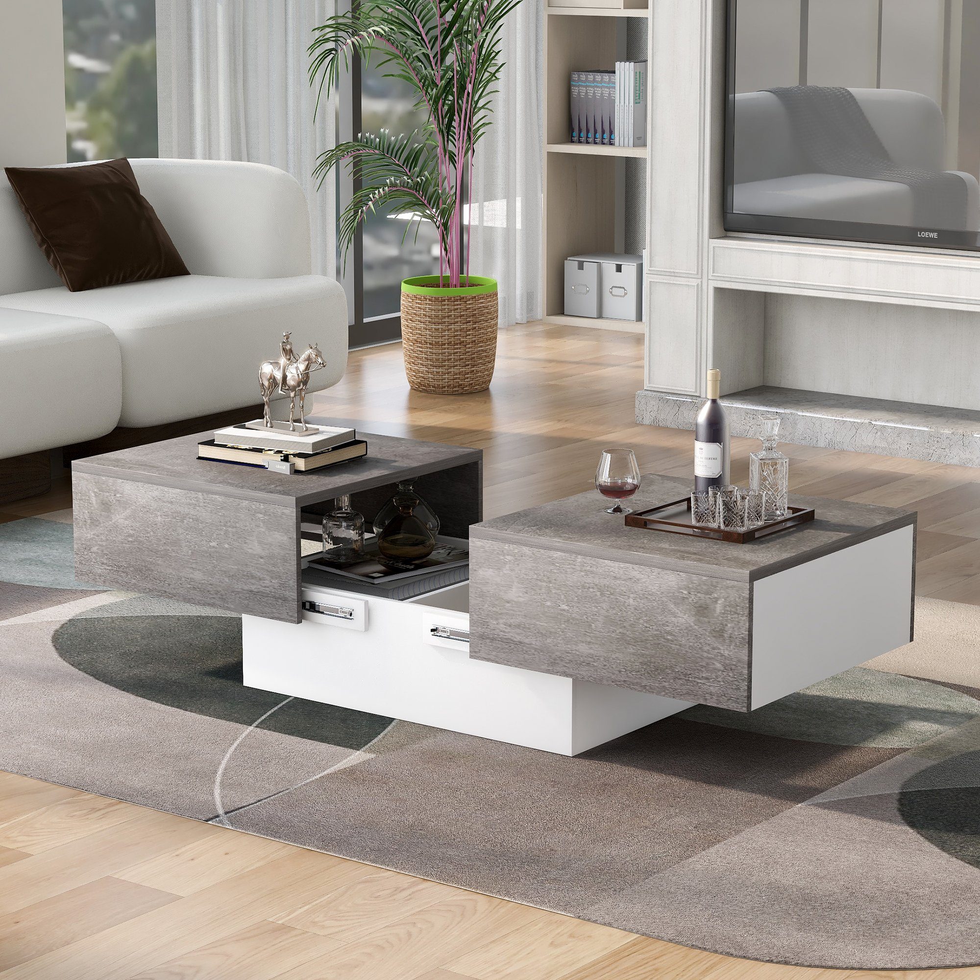 Merax Couchtisch »Paregoron«, mit Barfunktion, Wohnzimmertisch mit  ausziehbarem Tischplatte, großer Stauraum, in weiß/zement online kaufen |  OTTO