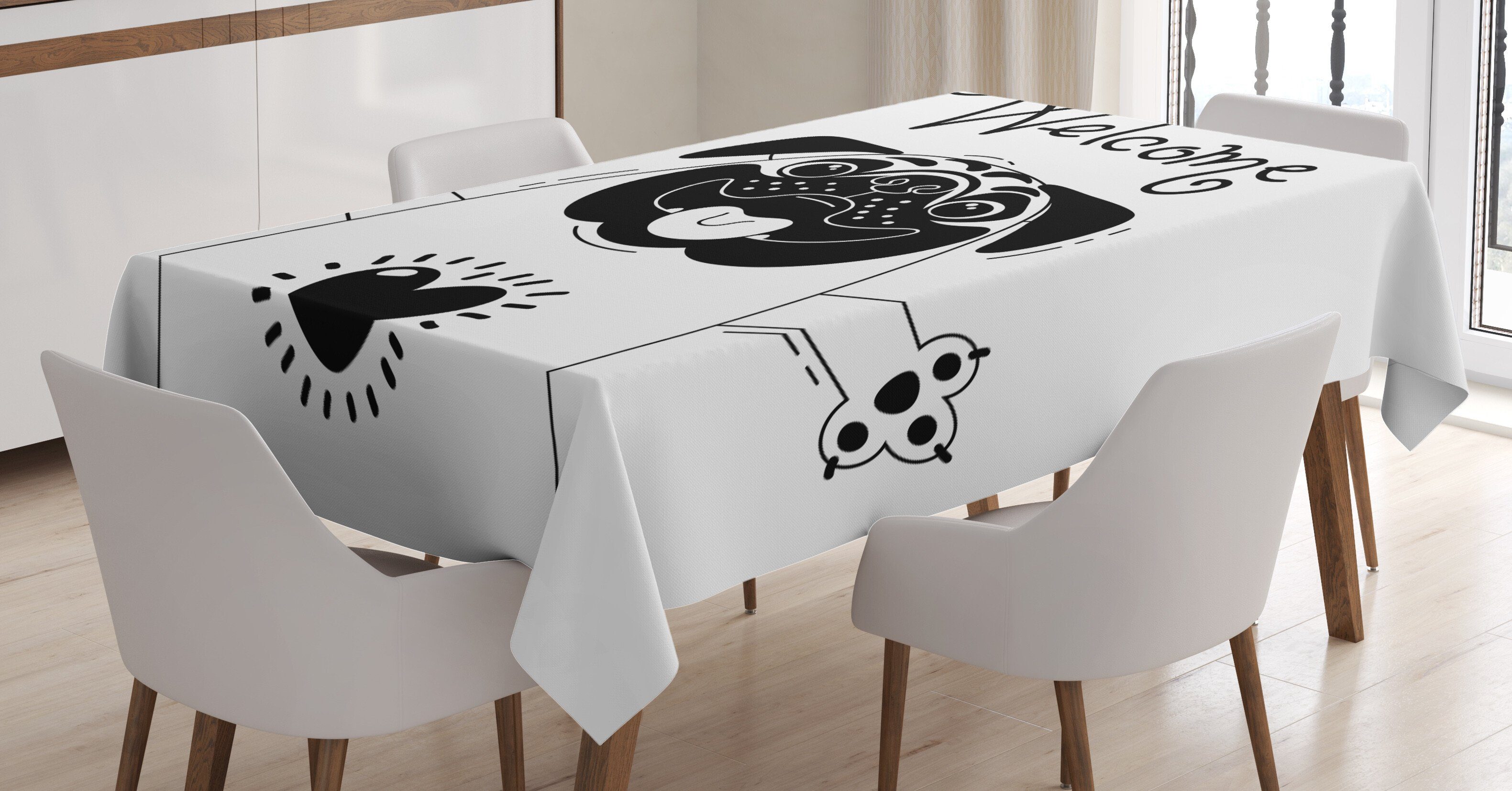 Abakuhaus Tischdecke Farbfest Waschbar Für den Außen Bereich geeignet Klare Farben, Mops Schwarzweiss-Hund | Tischdecken