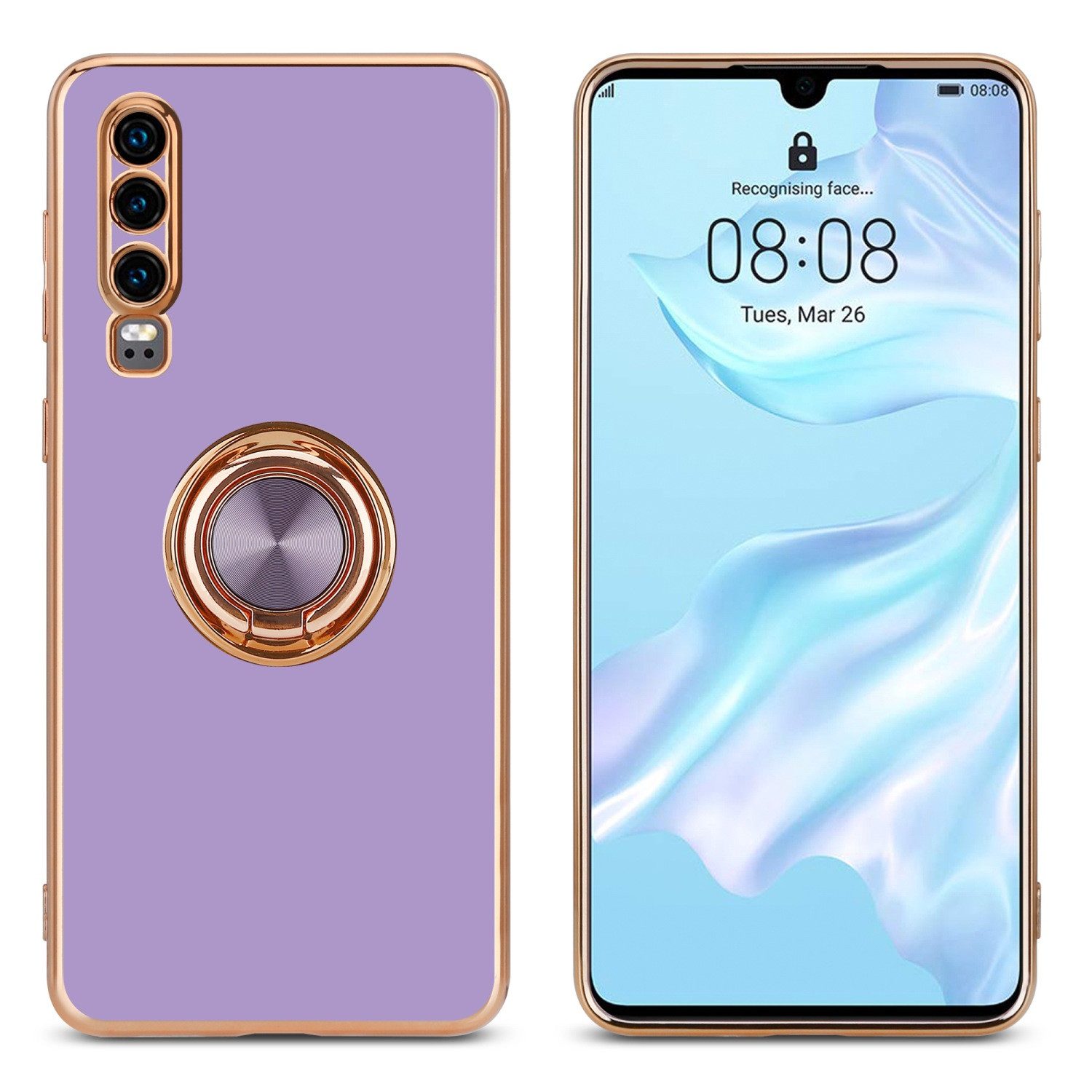 Cadorabo Handyhülle für Huawei P30 Hülle Huawei P30, Schutzhülle - TPU Silikon Hülle - mit Kameraschutz und Ring