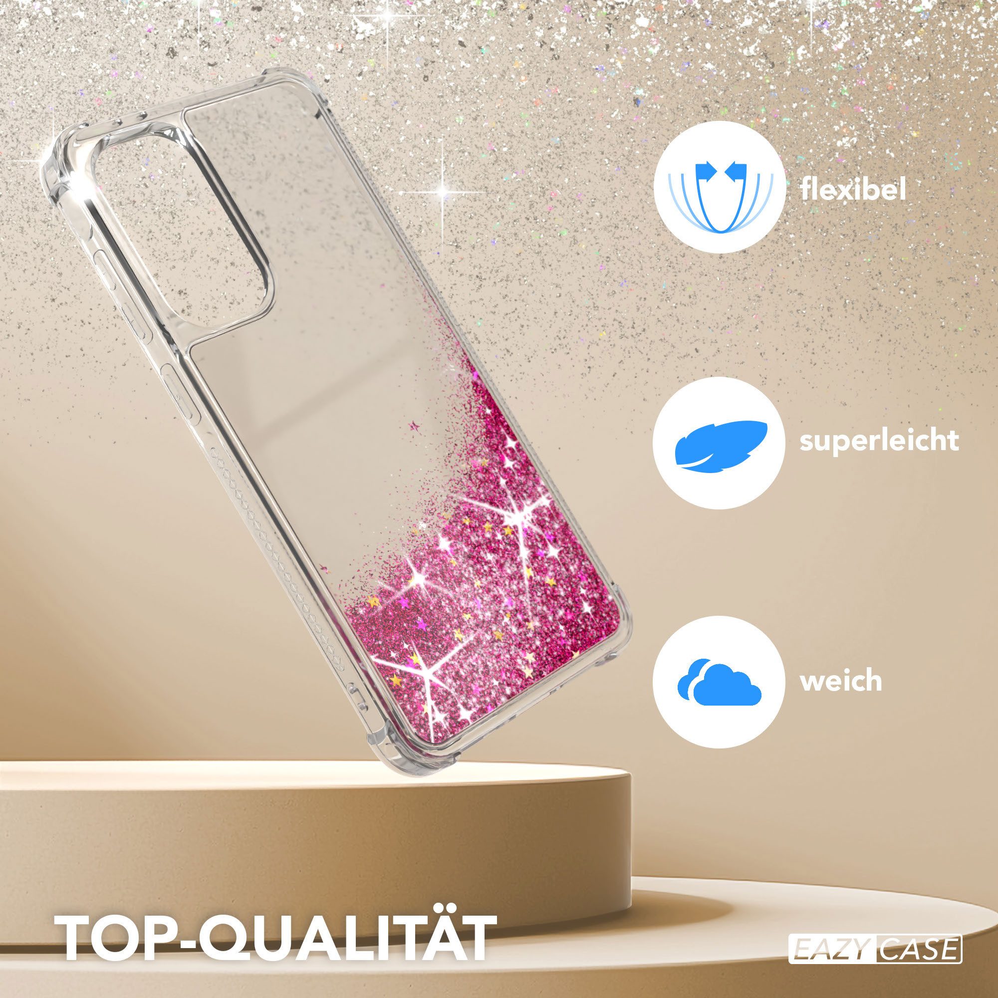 EAZY CASE Handyhülle Liquid Glittery Case für Samsung Galaxy A56 5G 6,7 Zoll, Glitzerhülle Shiny Slimcover stoßfest Durchsichtig Bumper Case Pink