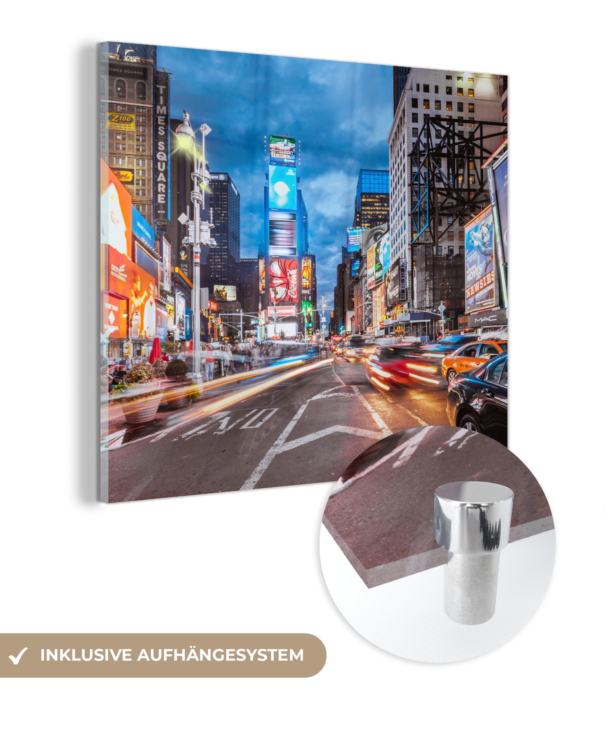 MuchoWow Acrylglasbild Times Square bei Nacht, (1 St), Glasbilder - Bilder auf Glas Wandbild - Foto auf Glas - Wanddekoration