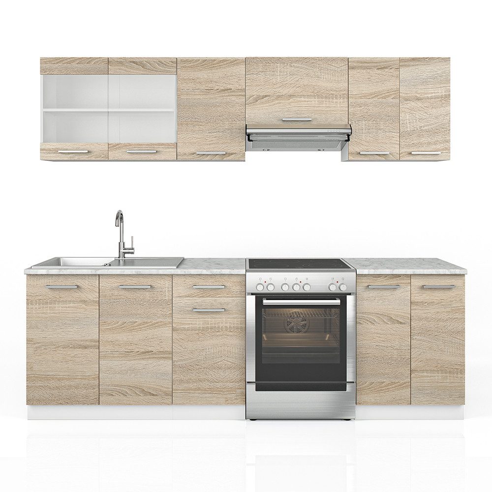 Vicco Küchenzeile Raul, Sonoma/Weiß, 240 cm, AP Marmor günstig online kaufen