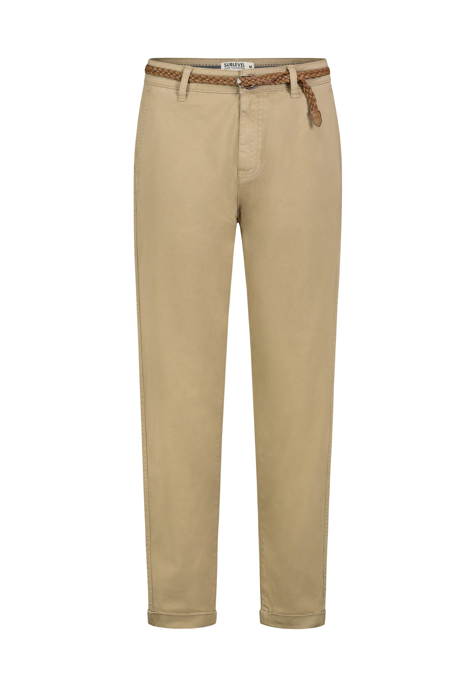 SUBLEVEL Stoffhose Damen Chino Hose mit Flechtgürtel Paspeltaschen, Flechtgürtel inklusive, Chino Hose