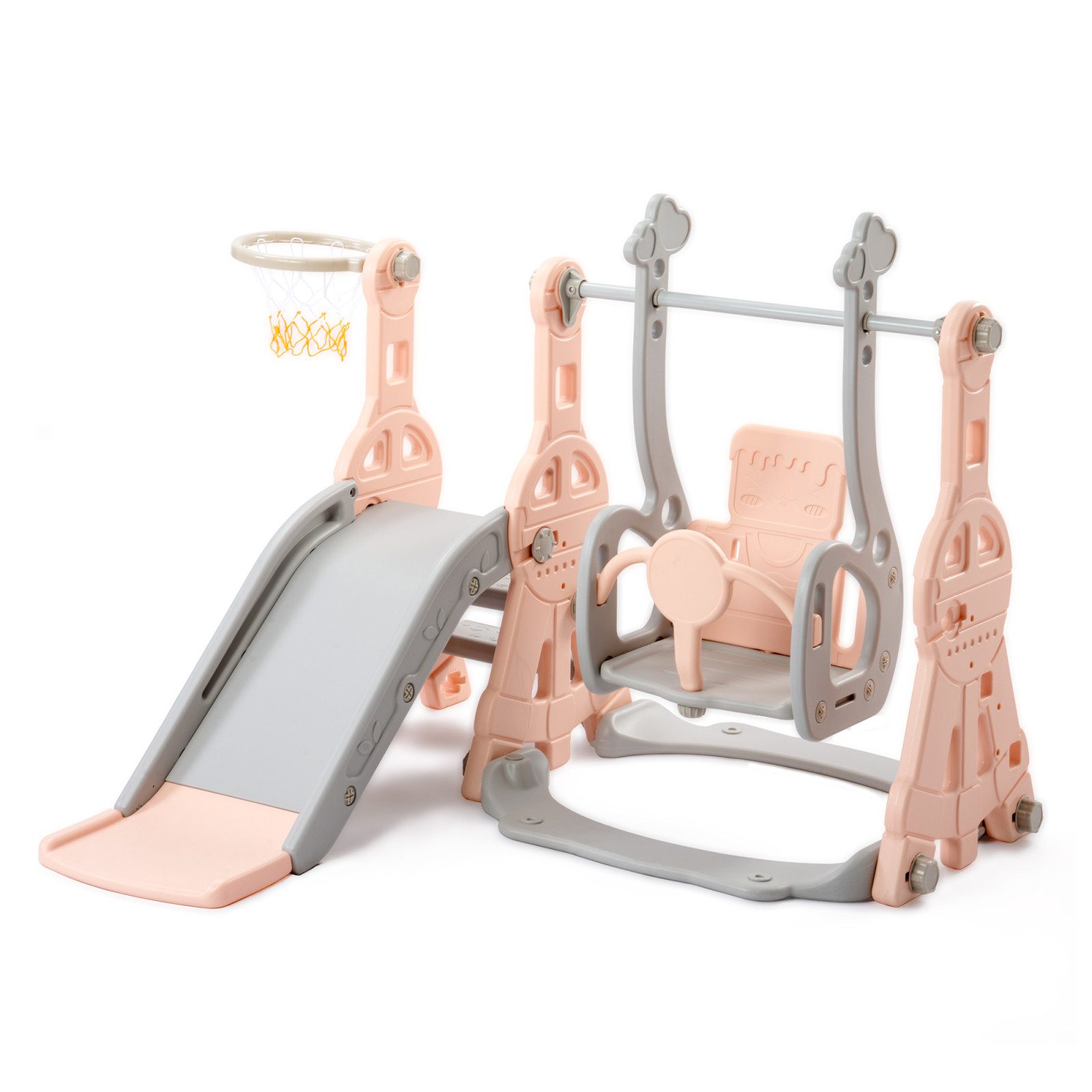 FUROKOY Rutsche Kinderrutsche Indoor und Outdoor Gartenrutsche, (Packung, 1-tlg., Freistehende Rutsche), Rosa,4-in-1 mit Schaukel, Klettergerüst, Spielplatz für Kleinkinder