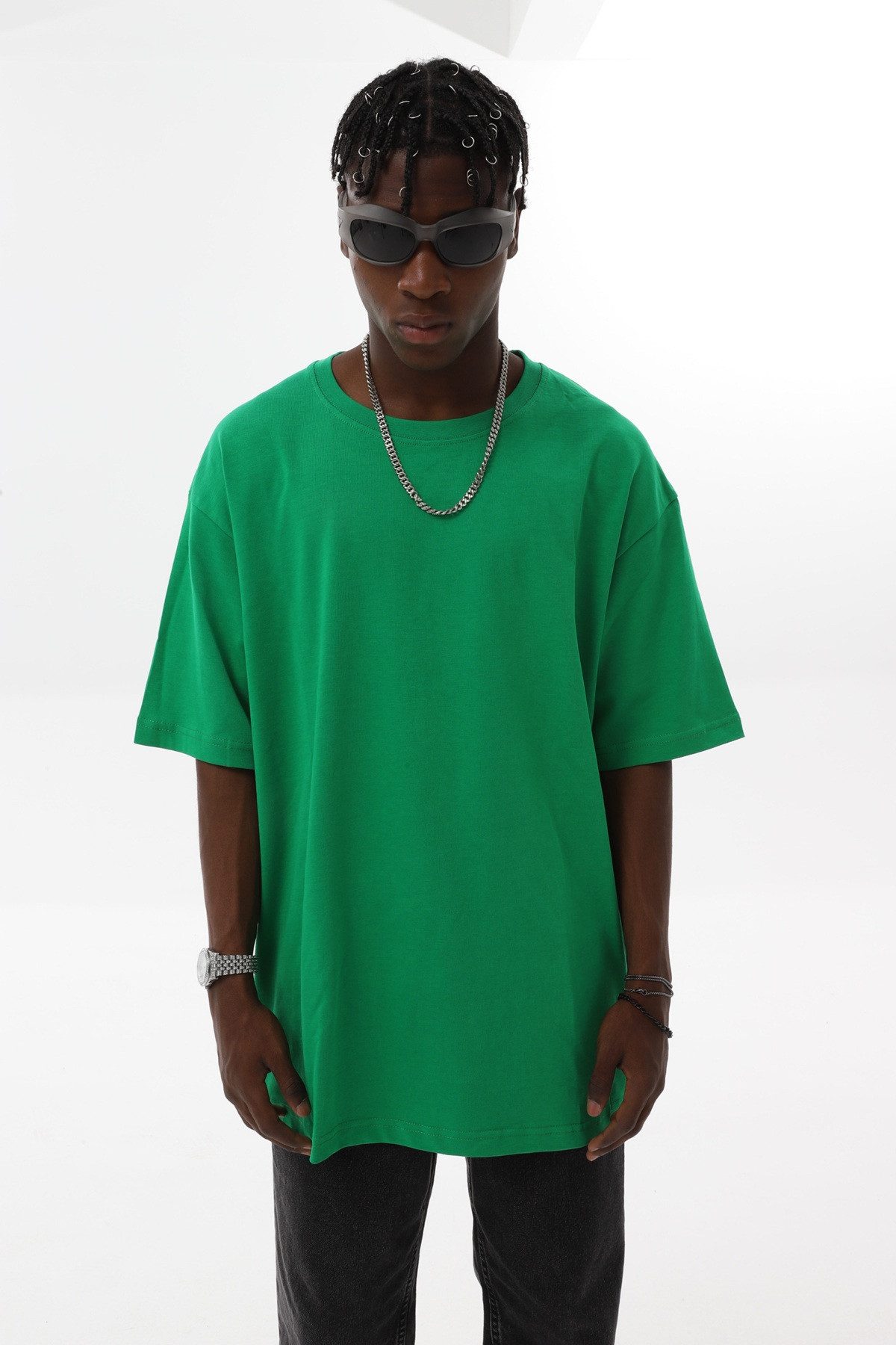OSSY HOMER T-Shirt Basic Oversized T-Shirt mit Rundhals-Ausschnitt (1-tlg) aus Baumwolle, mit Rundhalsausschnitt