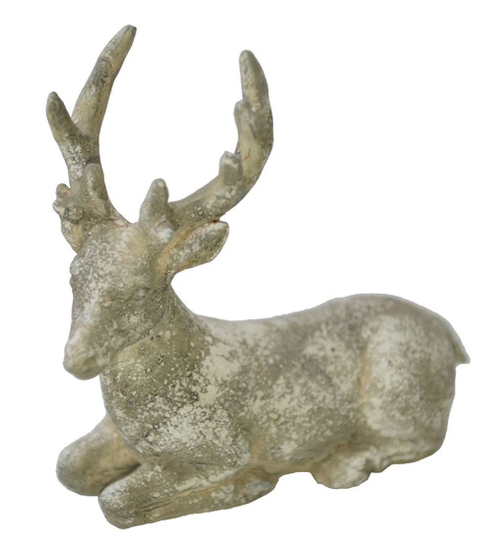 Chic Antique Dekofigur Hirschfigur Resin Antikgrau Deko Figur Vintage Landhaus, Dekorative Hirschfigur im antikgrauen Look