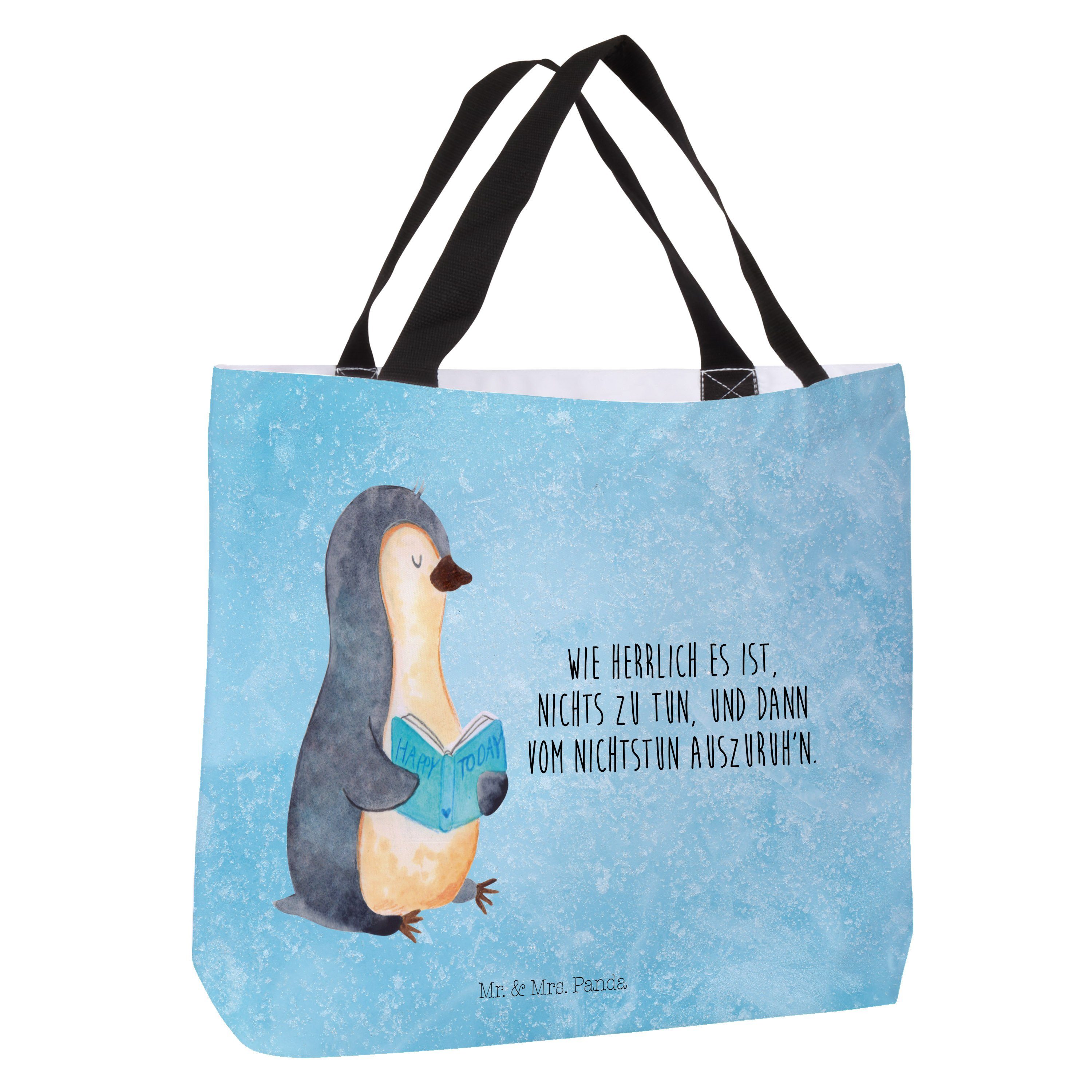 Eisblau Buch - Mrs. (1-tlg) Panda - Mr. Shopper Freizeitt Strandtasche, Geschenk, Pinguin nichtstun, &