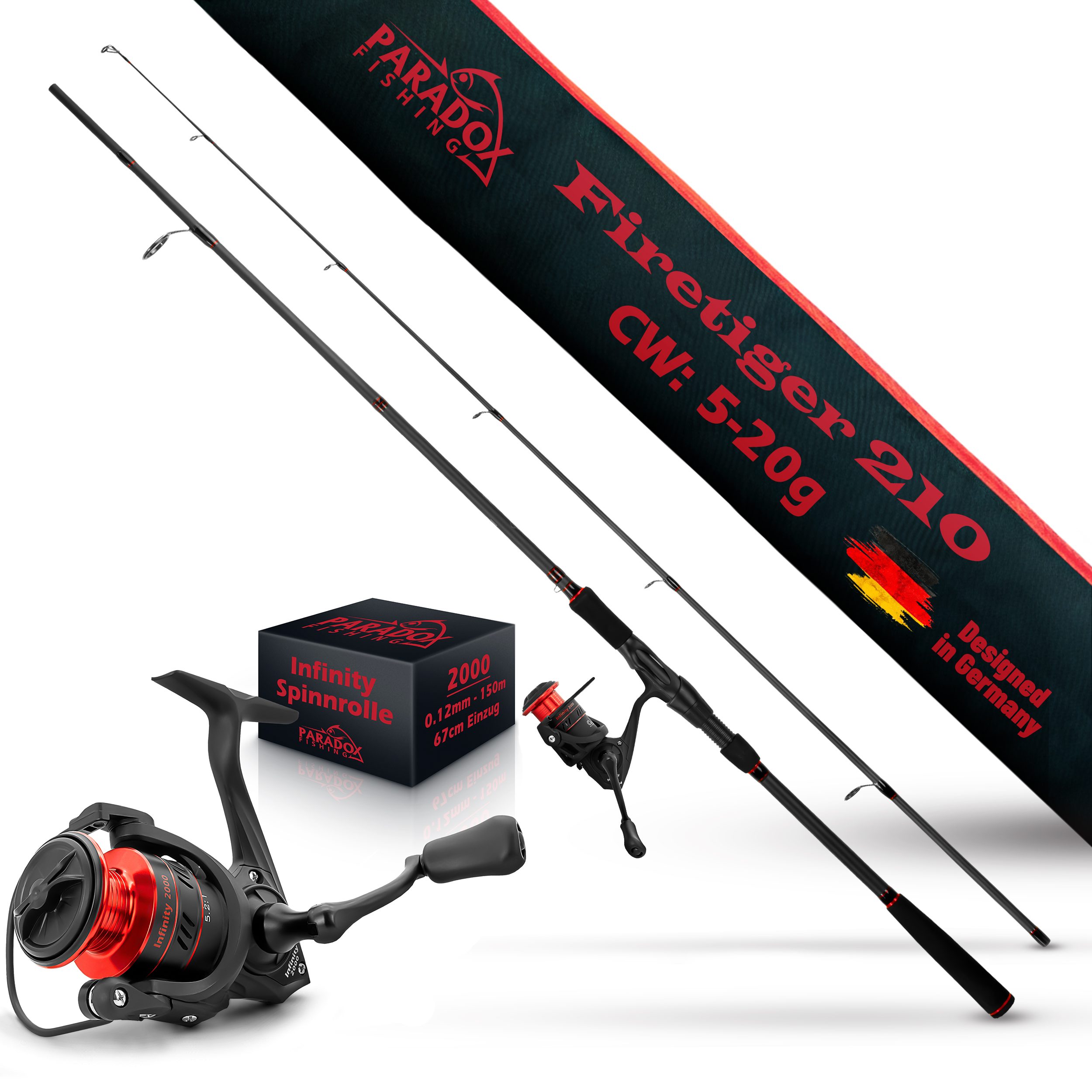 Paradox Fishing Spinnrute Firetiger, (Firetiger Spinnrute + Infinity Rolle), 2,1m/2,4m/2,7m, 5-20g/15-35g/20-60g