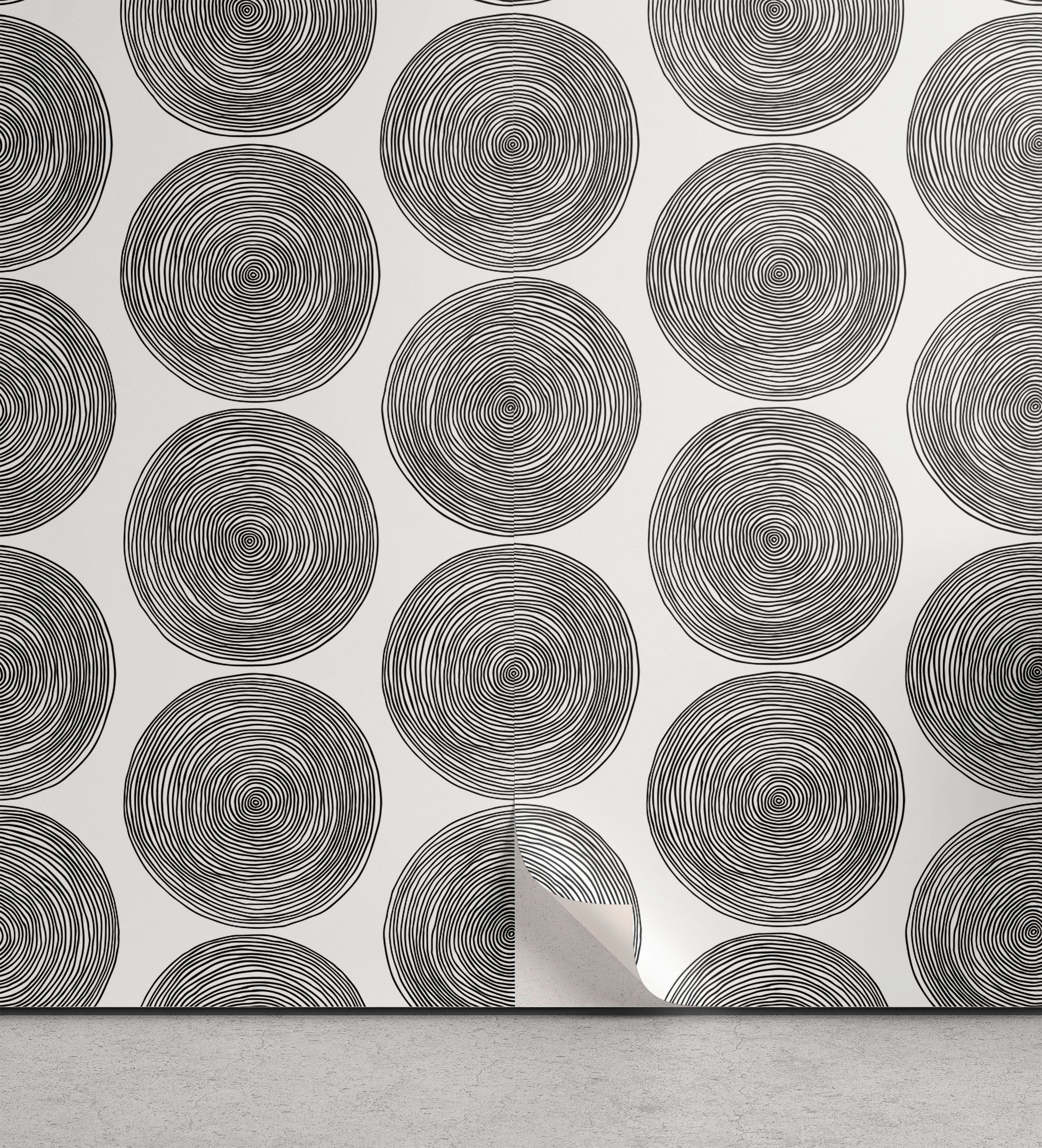 Wohnzimmer Abakuhaus Schwarz weiß Gekritzel-Kunst-Kreise Vinyltapete Küchenakzent, selbstklebendes und