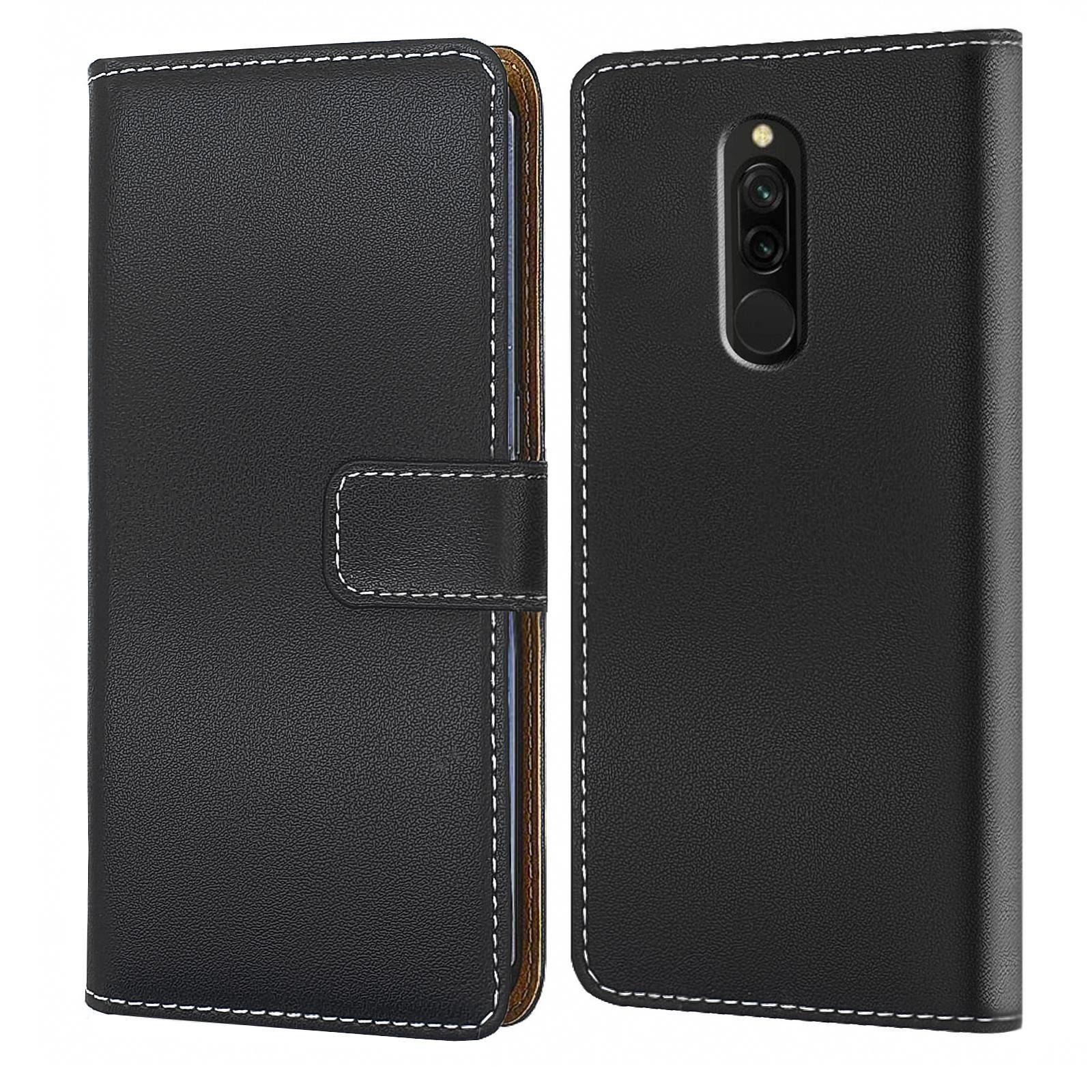Numerva Handyhülle Bookstyle Etui Handytasche für Xiaomi Redmi 8, Schutzhülle Klapphülle Flip Cover Schwarz