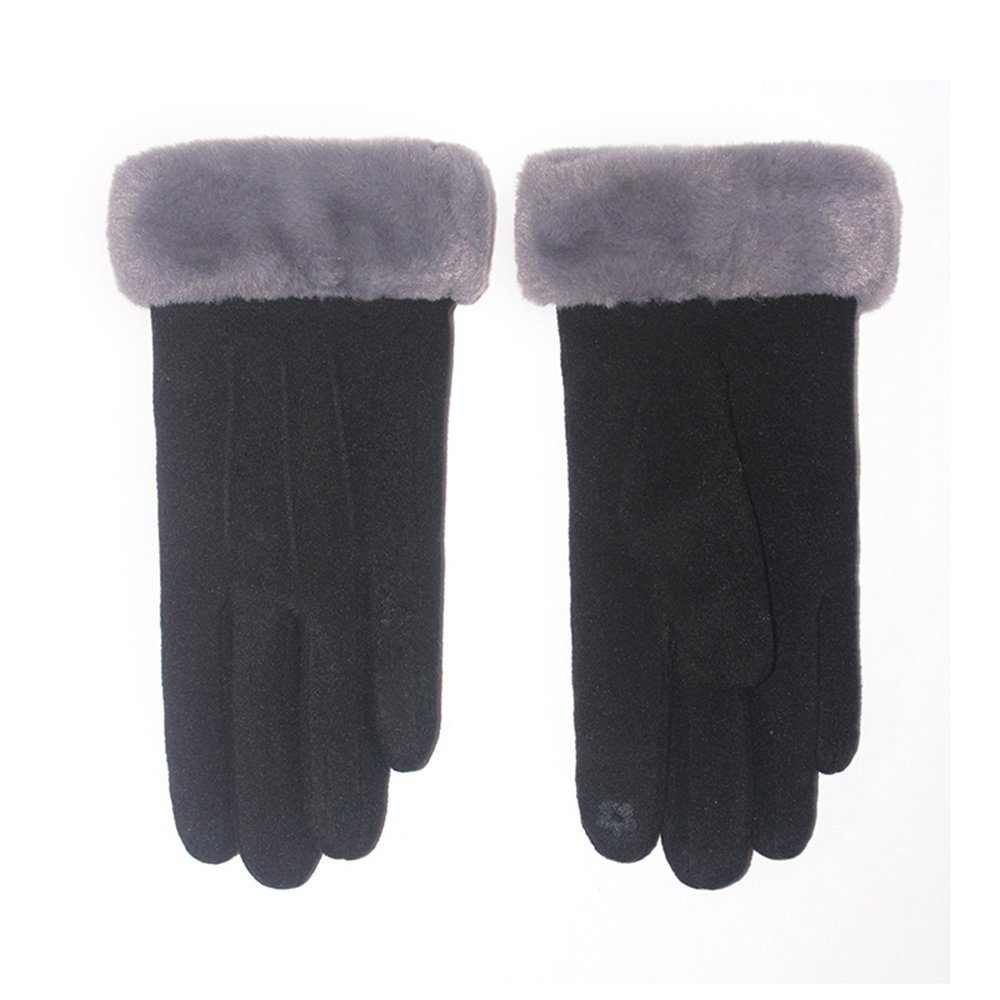 Zimtky Baumwollhandschuhe 2 Stück Damen Touchscreen Winterhandschuhe für Outdoor Fahrten Schwarz
