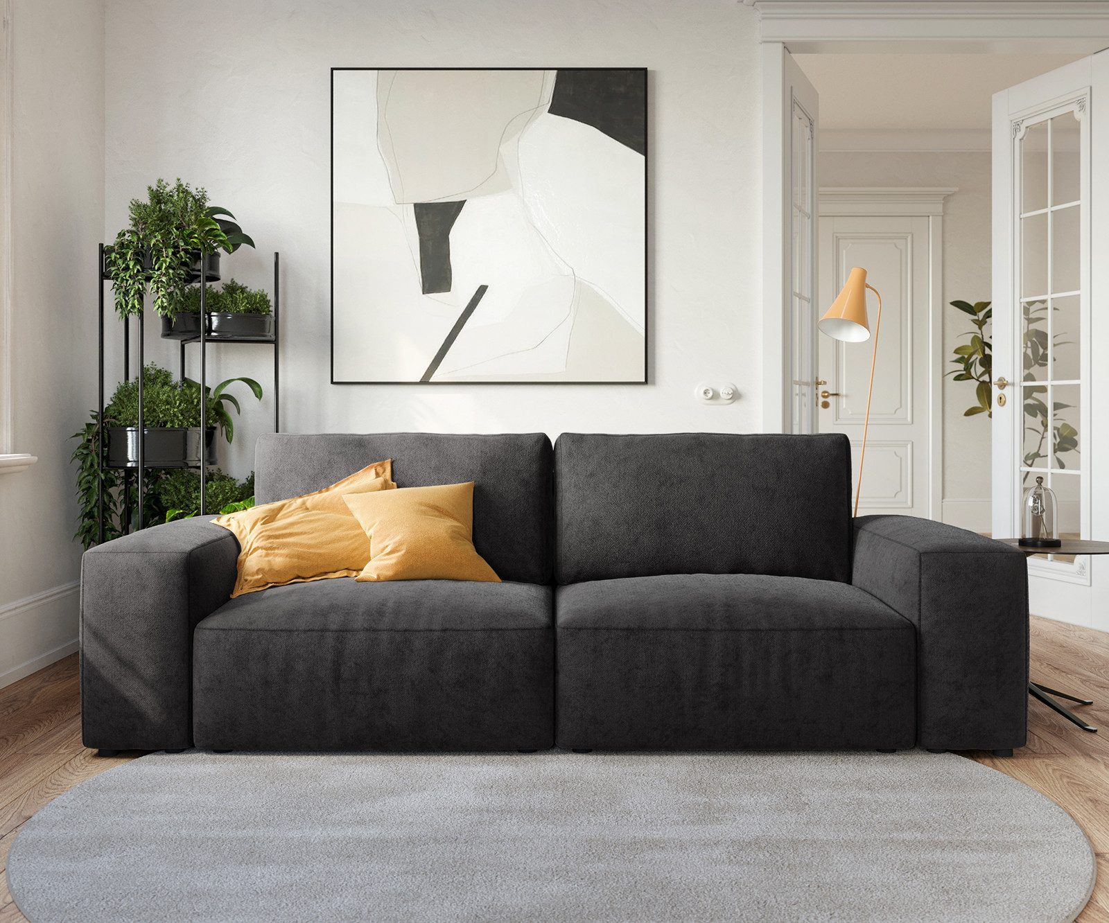 DELIFE Big-Sofa Lanzo, Mikrofaser Schwarz 230x95 cm