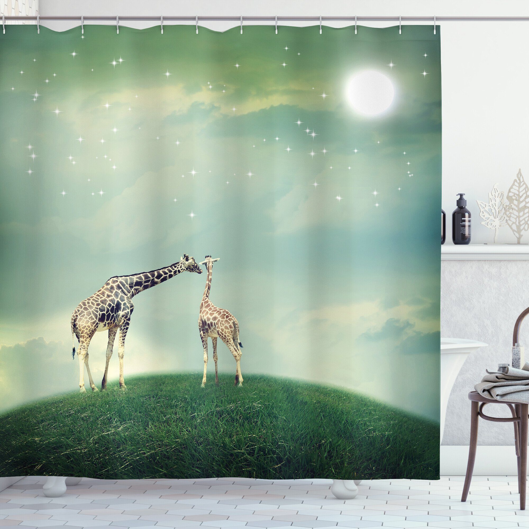 Abakuhaus Duschvorhang »Moderner Digitaldruck mit 12 Haken auf Stoff Wasser  Resistent« Breite 175 cm, Höhe 180 cm, Giraffe Fairytale Atmosphäre