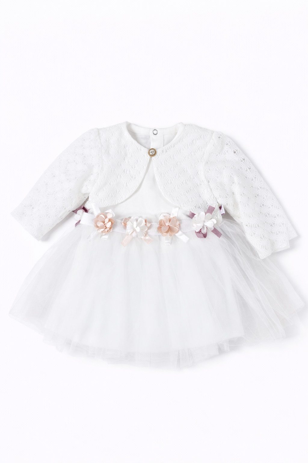 Lorey Medtec Taufkleid Prinzessin Kleid mit Jacke, Party Kleid, Spitze, 100% Baumwolle, Weiß (Kleid + Jacke) Spitze, Tüll