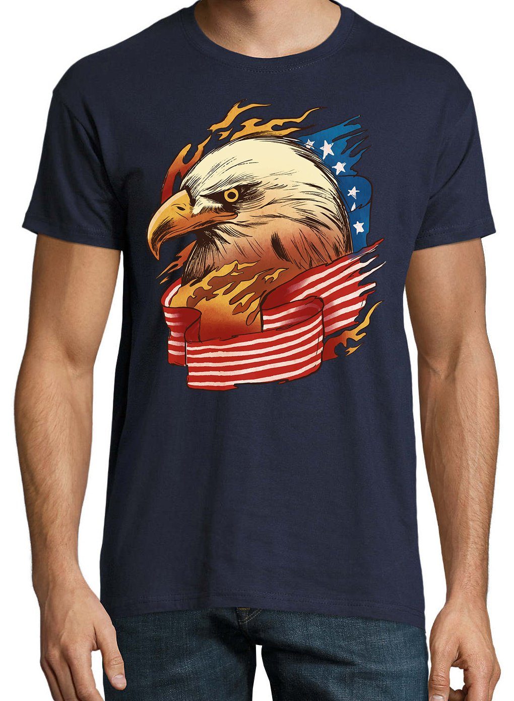 Adler Flagge Youth American Designz USA Eagle Frontprint trendigem mit T-Shirt Navyblau Shirt Herren