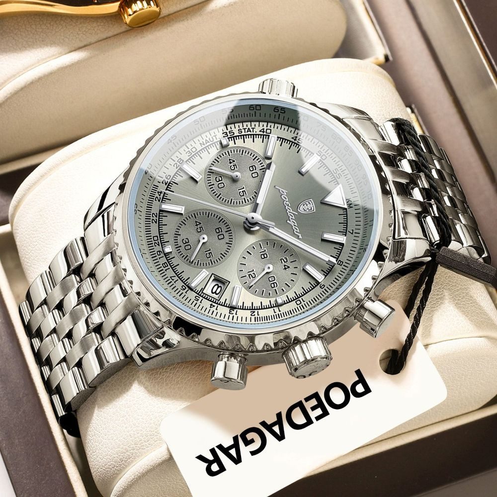 POEDAGAR Quarzuhr Poedagar Herren-Armbanduhr Chronograph Quarz Edelstahl 960