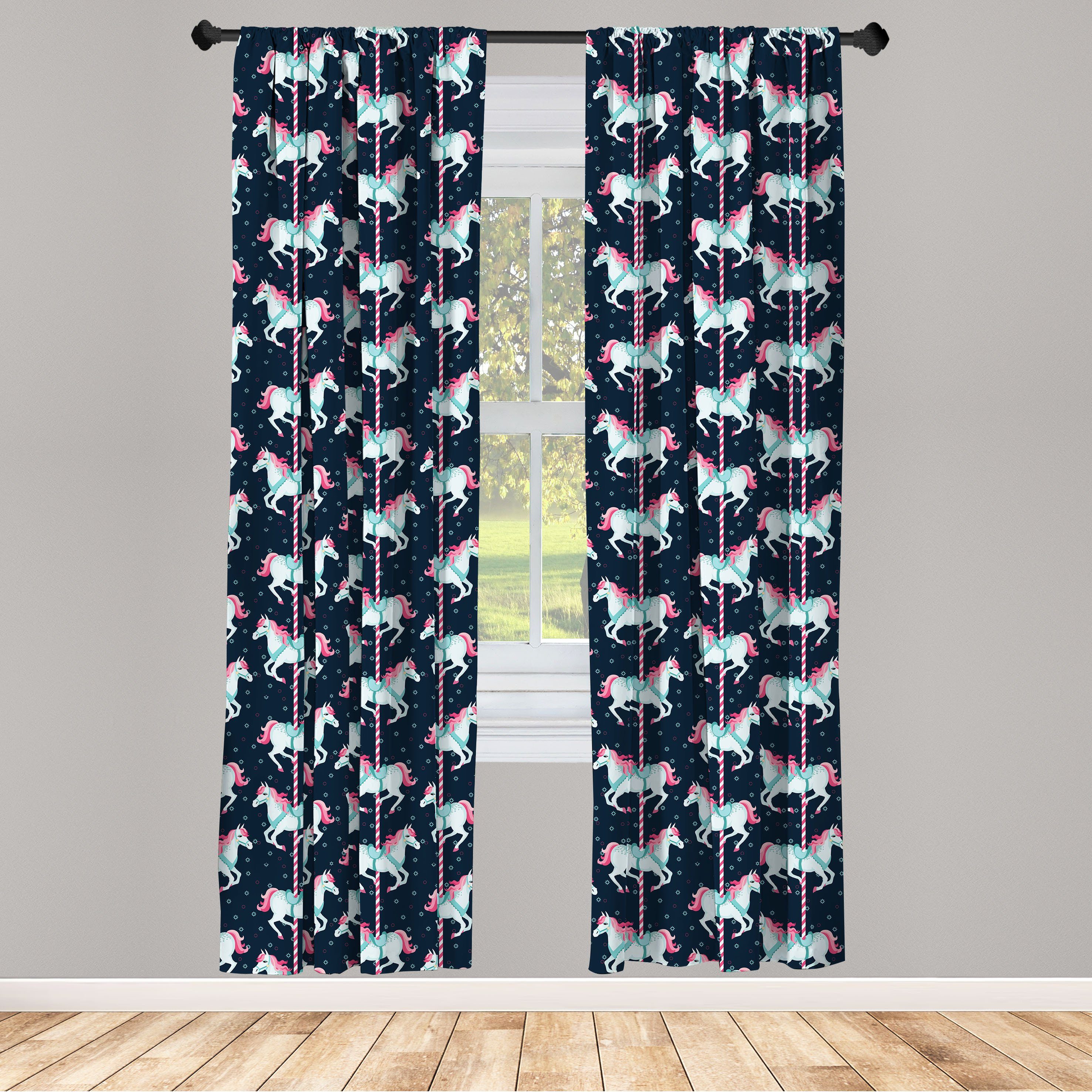 Gardine Vorhang für Wohnzimmer Schlafzimmer Dekor, Abakuhaus, Microfaser, Baby Karussell-Pferde Kinder | Fertiggardinen