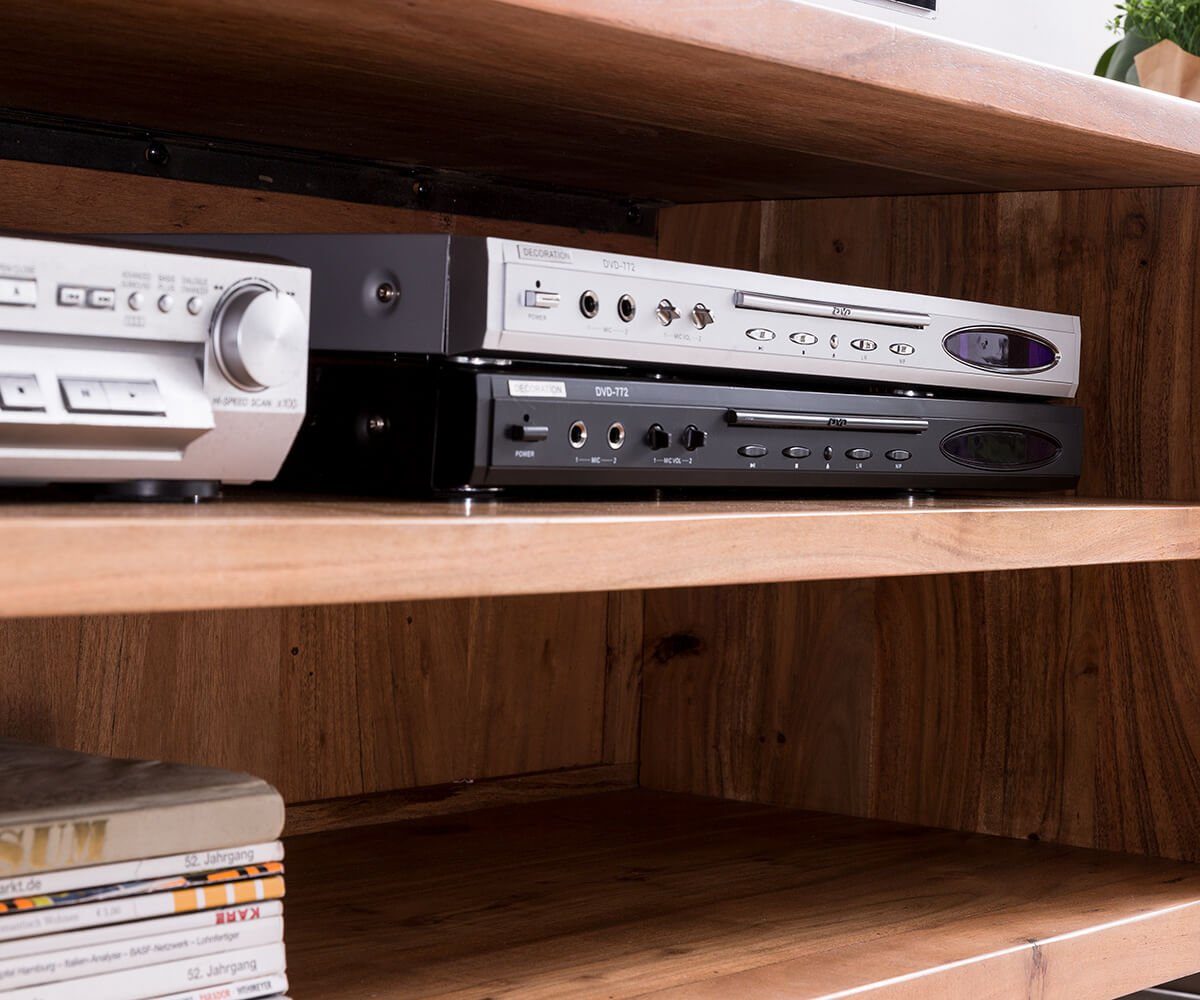 DELIFE Lowboard Live-Edge, Akazie Natur 200 cm 4 Türen 2 Fächer Baumkante Lowboard