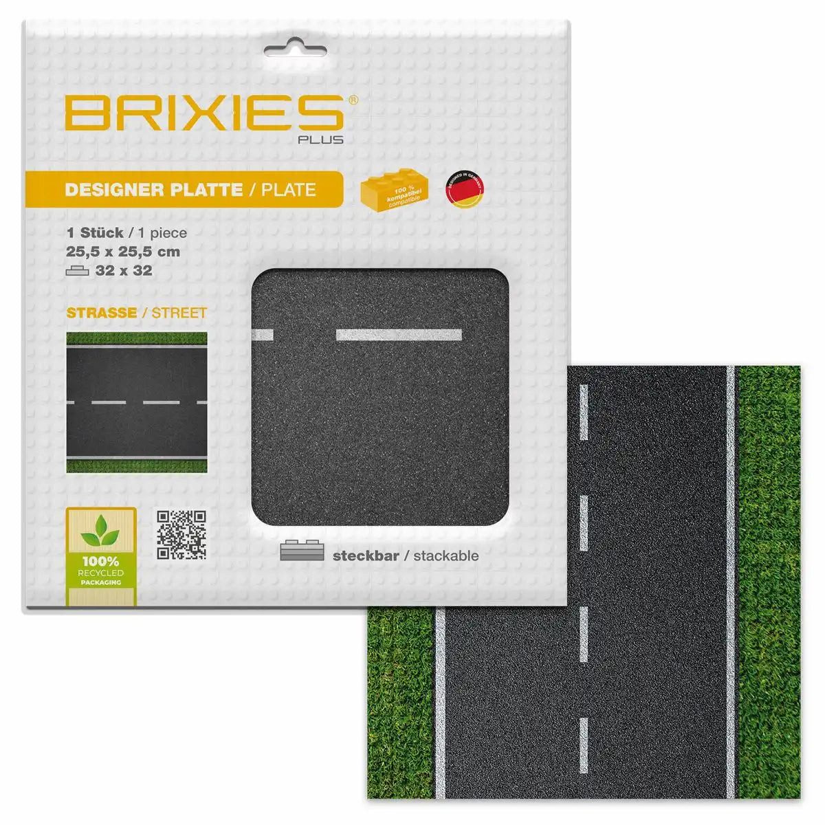 Brixies BRIXIES Bodenplatte Straße Gerade 32x32cm Konstruktionsspielsteine, kompatible Klemmbausteine