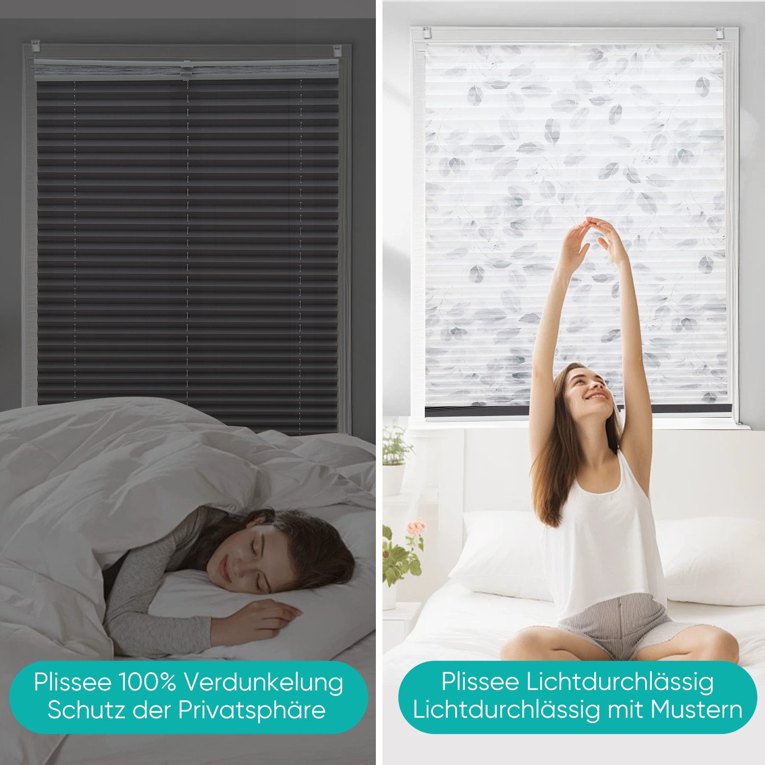 Sekey Doppelplissee Plissee Doppelplissee Day+Night Verdunkelung ohne Bohren Lichtschutz, Schlafzimmer, Wohnzimmer, Küche, Kinderzimmer, Büro oderjeden Ort – Bild 4 von 5