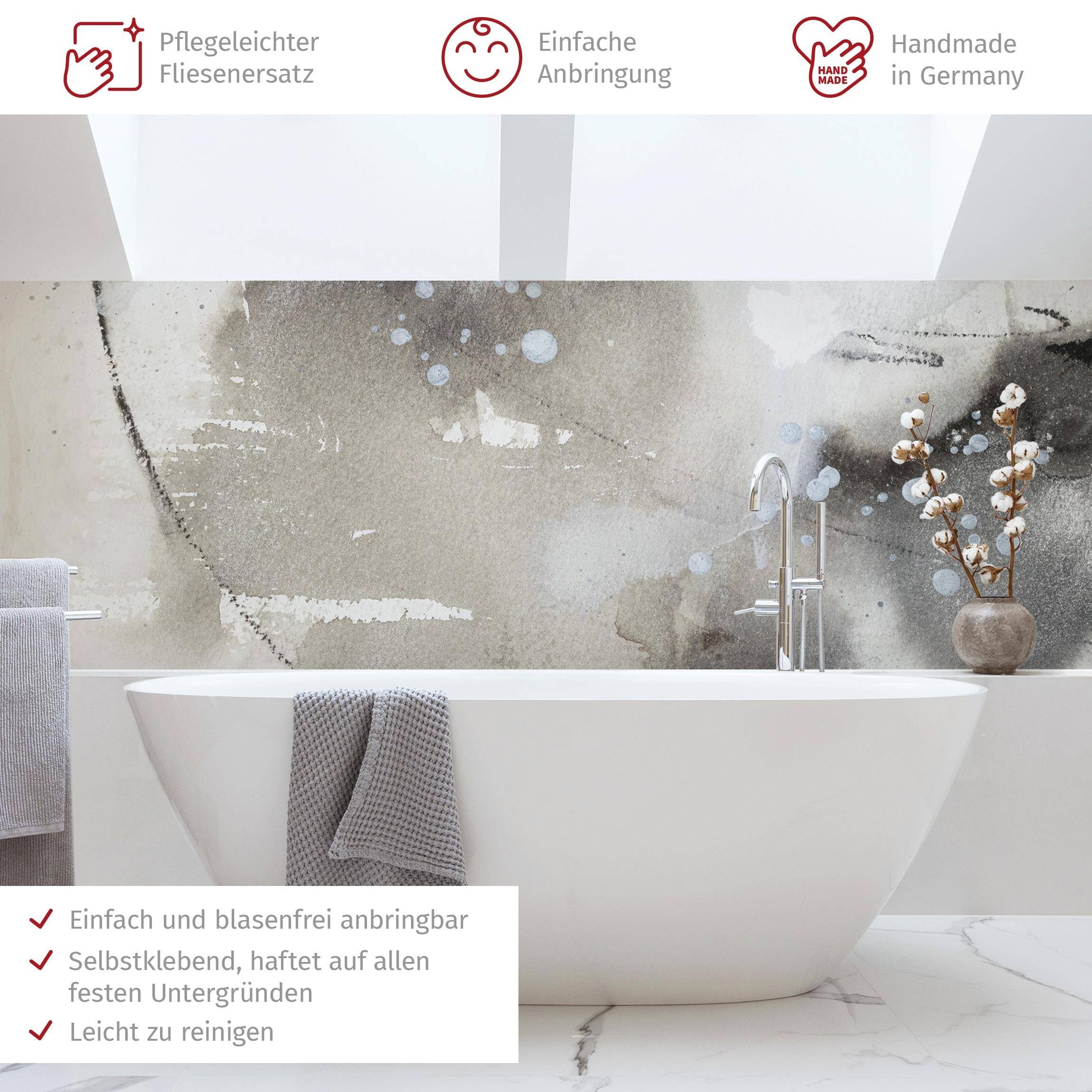 Bilderdepot24 Badrückwand grau fugenlose Wandverkleidung Bad Abstrakt, (Hartfolie matt » Selbstklebend SMART 0,35 mm), wasserfestes Wandpaneel Mystische Objekte I