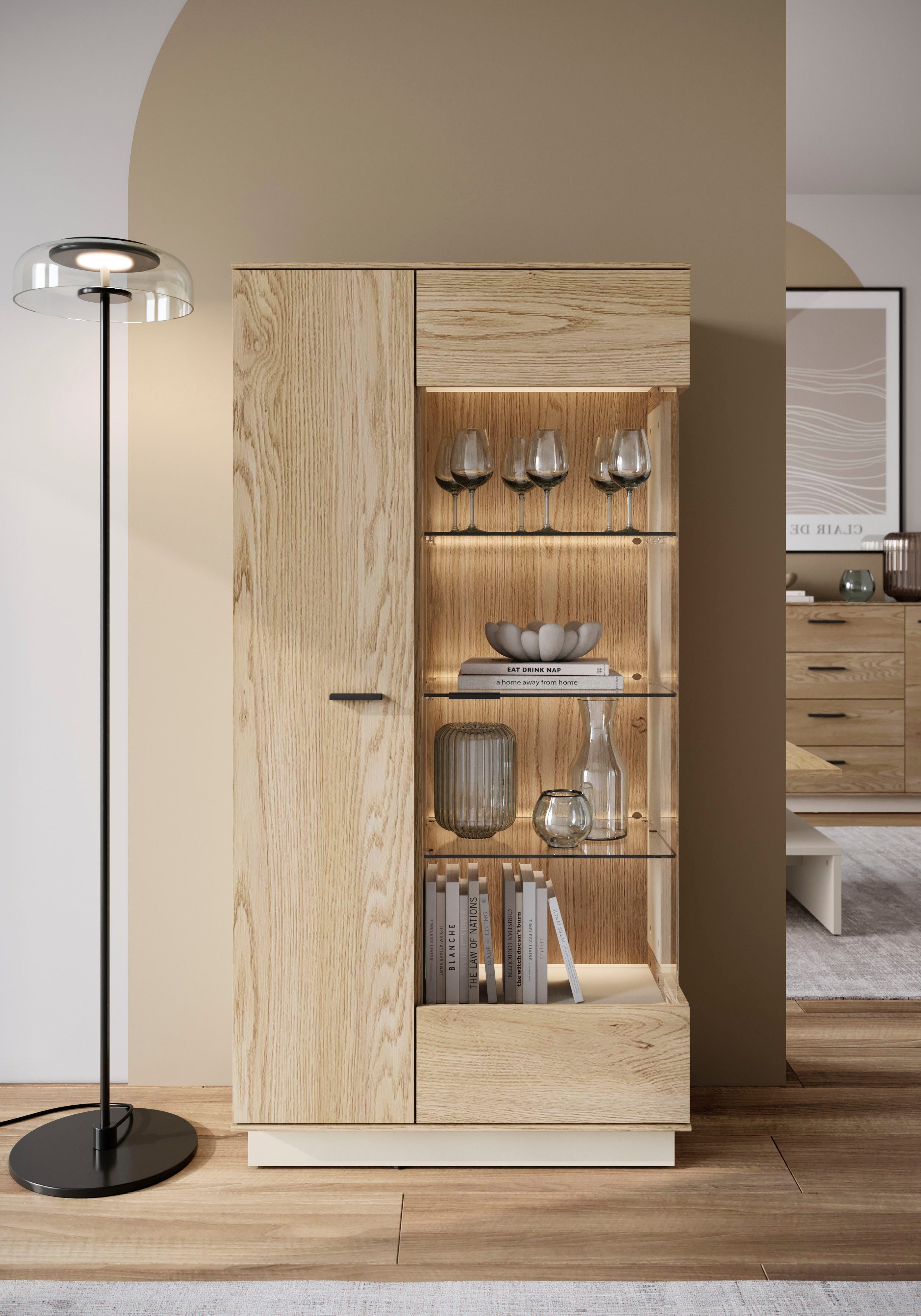 Home affaire Vitrine LAGOON moderne Vitrine, Breite ca.75 cm, Eckverglasung