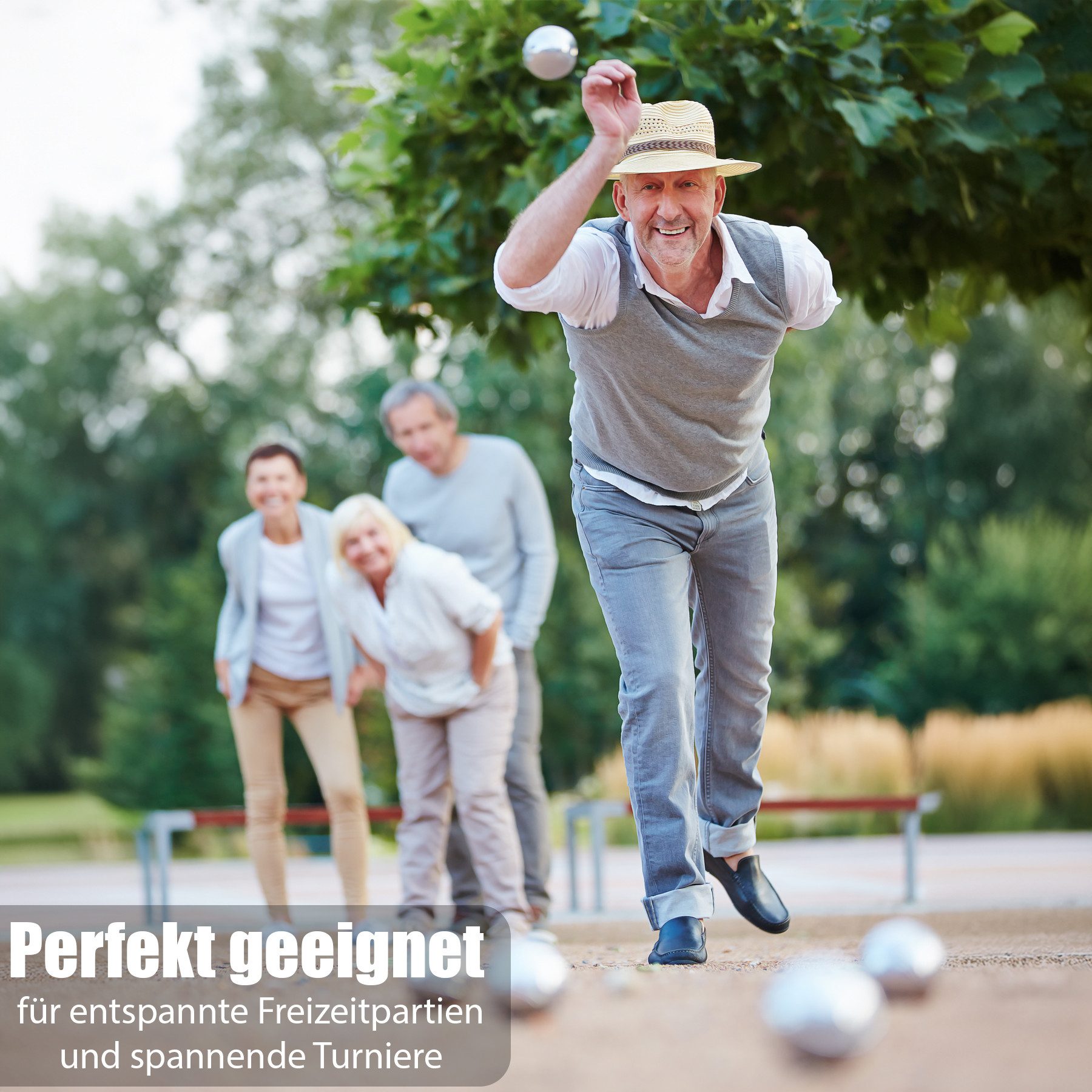 BigDean Spielball Boule Set mit 8 Boule Kugeln aus hochwertigem Edelstahl (Set, 1-St., 8 Spielkugeln, 2 Zielkugeln), Hochwertige Edelstahl Kugeln, 4 Designs leichtes erkennen der Kugeln