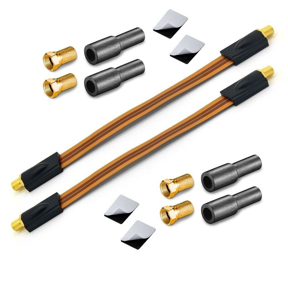 ARLI 2x Fensterdurchführung Ultra Slim + 2x F-Stecker+ 2x Gummitülle TV-Kabel, F- Stecker, Kabel, für Fenster Türen Wohnwagen Camping