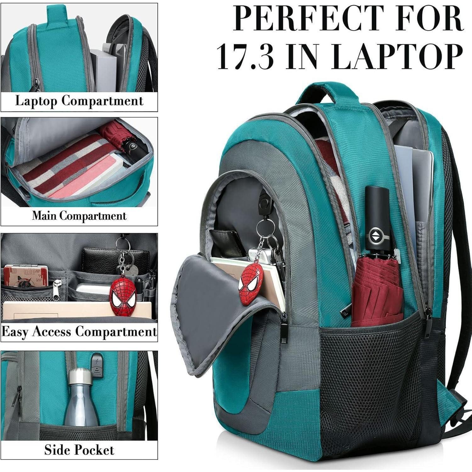 LuxusKollektion Laptoprucksack Rucksack Herren Damen Wasserdicht Laptop USB Anti 17.3 Zoll Grüngrau
