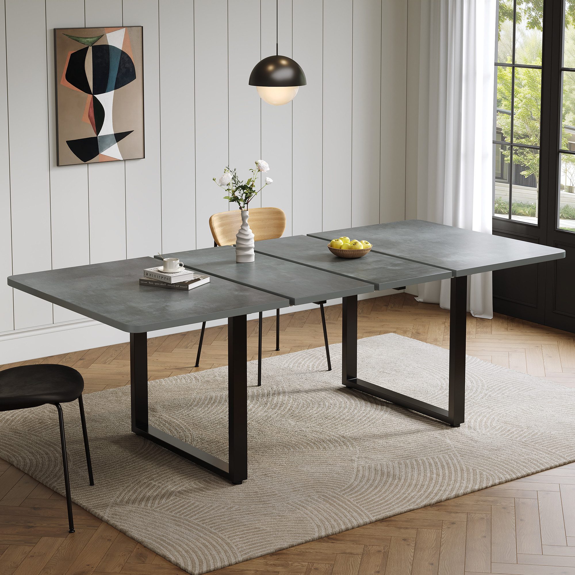 i@home Esstisch Ausziehbarer Esstisch 140/180/220 x 80cm,rechteckiger Tisch, Esstisch (einfacher Stil,Esszimmertisch für 6–10 Personen, Küchentisch), mit 3 verstellbaren Längen, Metallbeine, einfacher Stil, grau