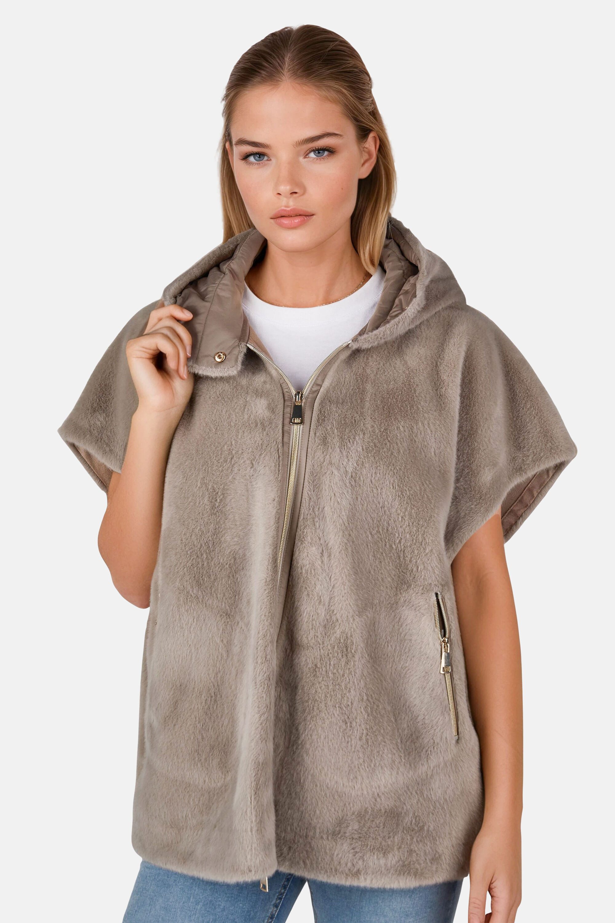 White Label Fellimitatweste mit Kapuze günstig online kaufen