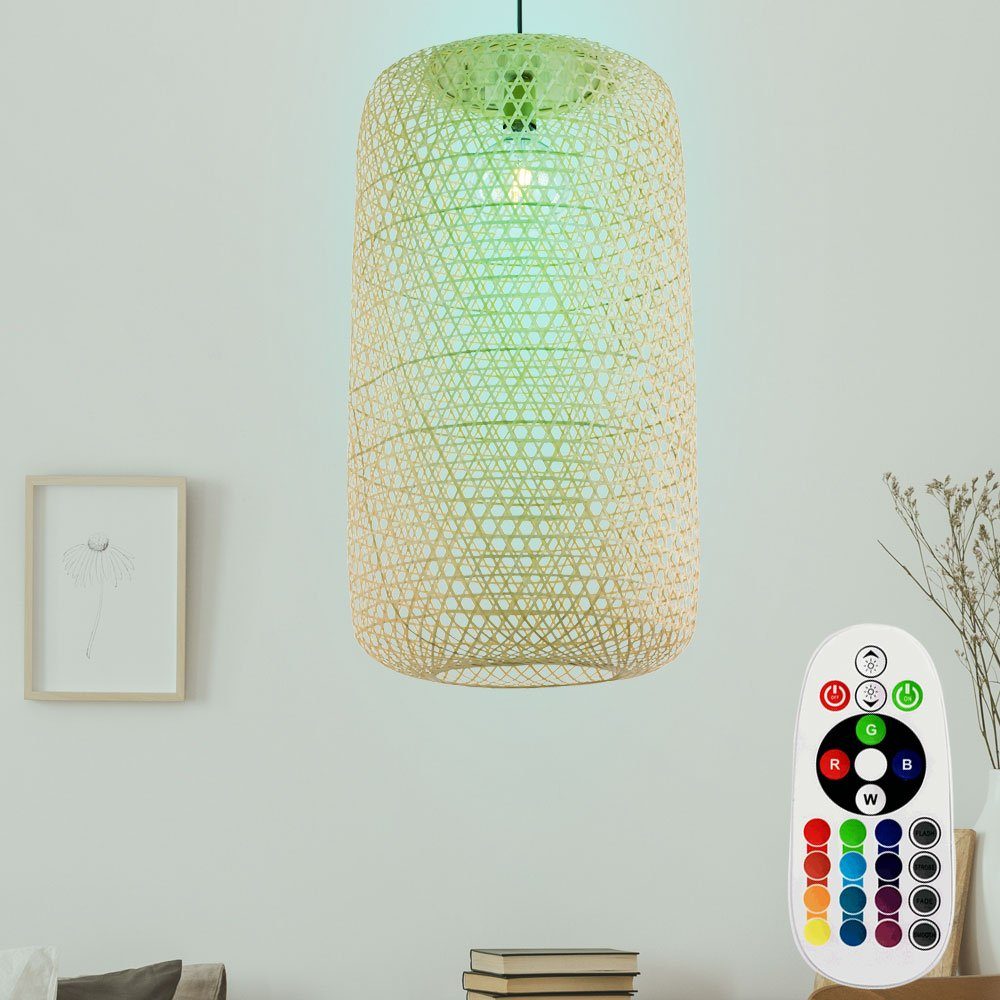 etc-shop LED Pendelleuchte, Leuchtmittel inklusive, Warmweiß, Farbwechsel, Bambus Decken Hänge Lampe DIMMBAR Geflecht Leuchte