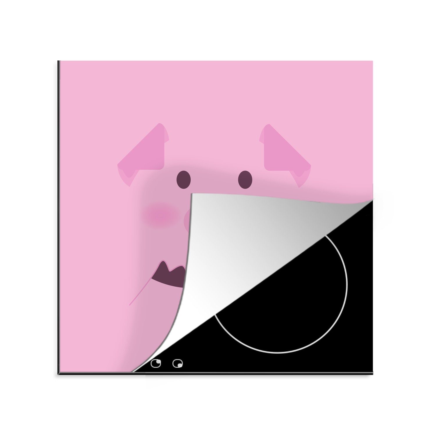 MuchoWow Herdblende-/Abdeckplatte Eine Illustration eines rosa Ferkels auf einem rosa Hintergrund, Vinyl, (1 tlg), 78x78 cm, Ceranfeldabdeckung, Arbeitsplatte für küche