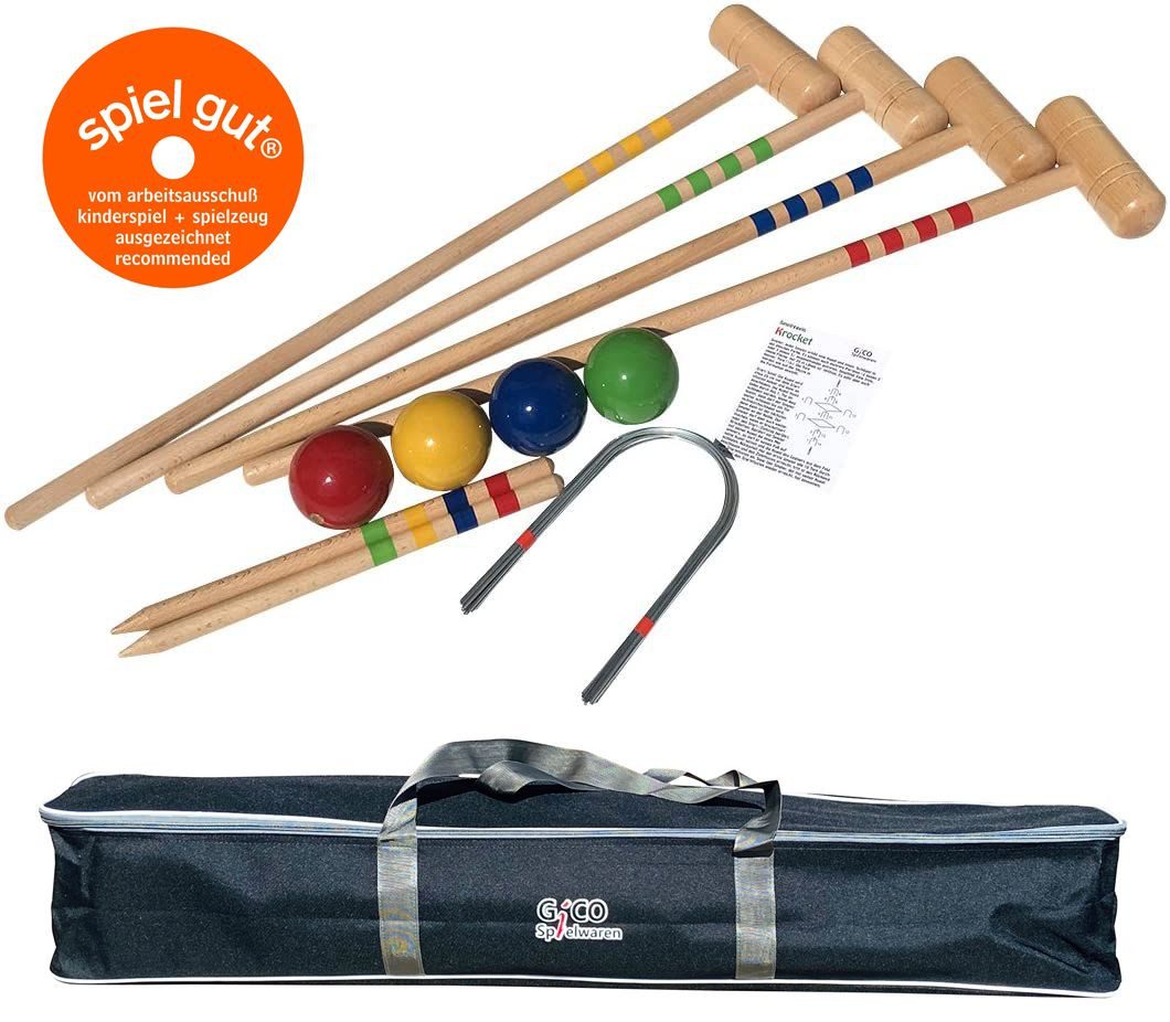 GICO Spielzeug-Gartenset GICO Krocket Set 4 Spieler (80 cm) -spiel gut (Auszeichnung)- 3224, Holz Krocketspiel für den Garten