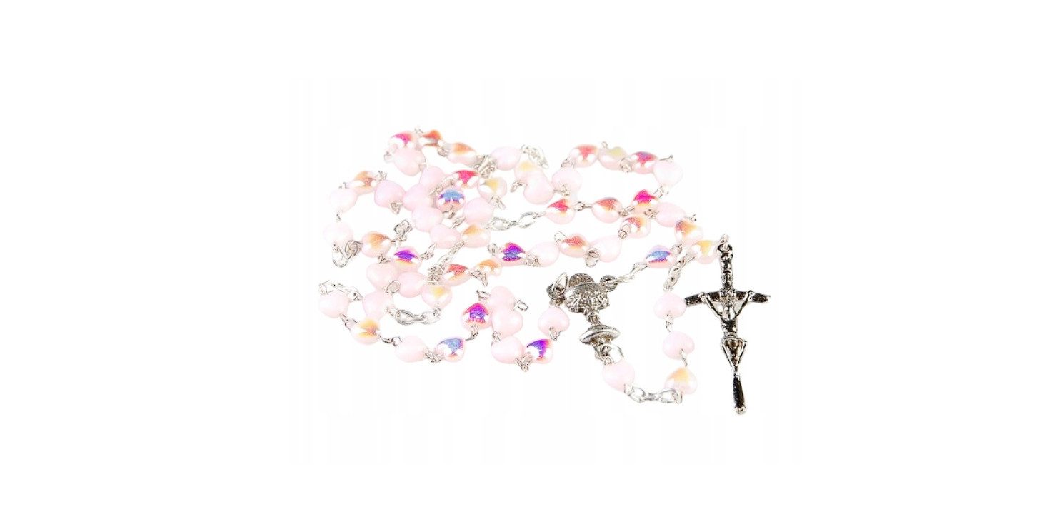 Festivalartikel Collier Kommunionsrosenkranz mit zarten rosa Herzen günstig online kaufen