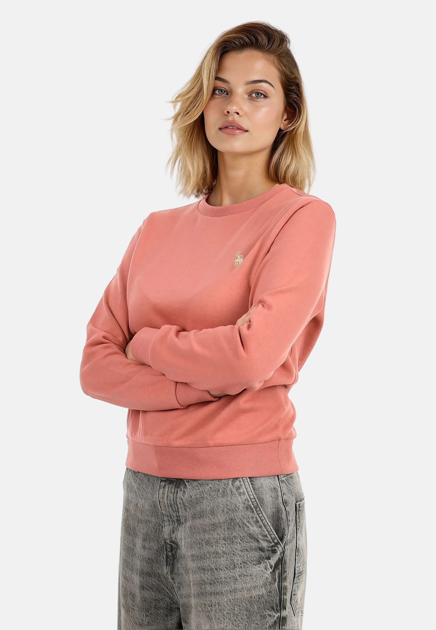 U.S. Polo Assn. Rundhalspullover USZoee – Damen Sweatshirt mit Rundhalsausschnitt Weiche Baumwollmischung, femininer Schnitt und Logo-Stickerei