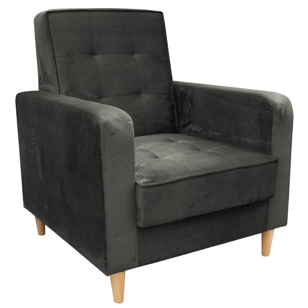 Beautysofa Sessel Bamako im skandinavischen Stil (Flaschengrün oder Khaki-grau, Sitzhöhe: 44 cm), Polstersessel mit Armlehnen