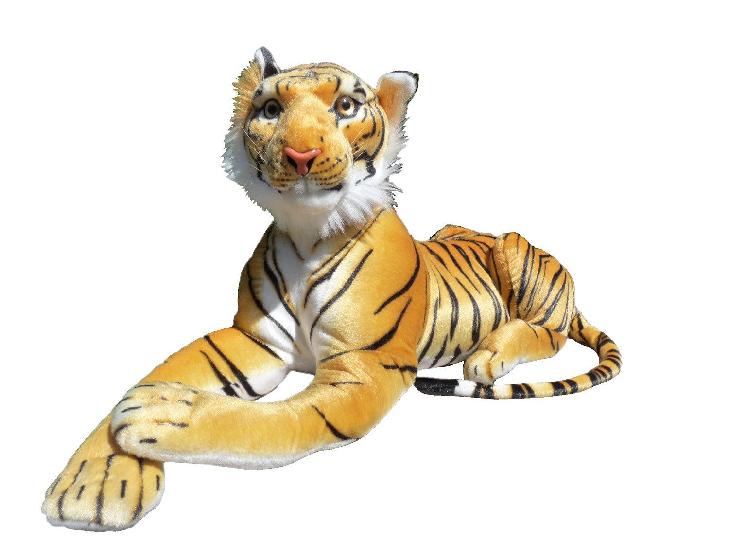 Geschenkestadl Kuscheltier Brauner Tiger – Kuscheltier im Wildlife-Stil in 2 Größen, Formstabiler Kopf weicher Körper braun gestreifte Felloptik