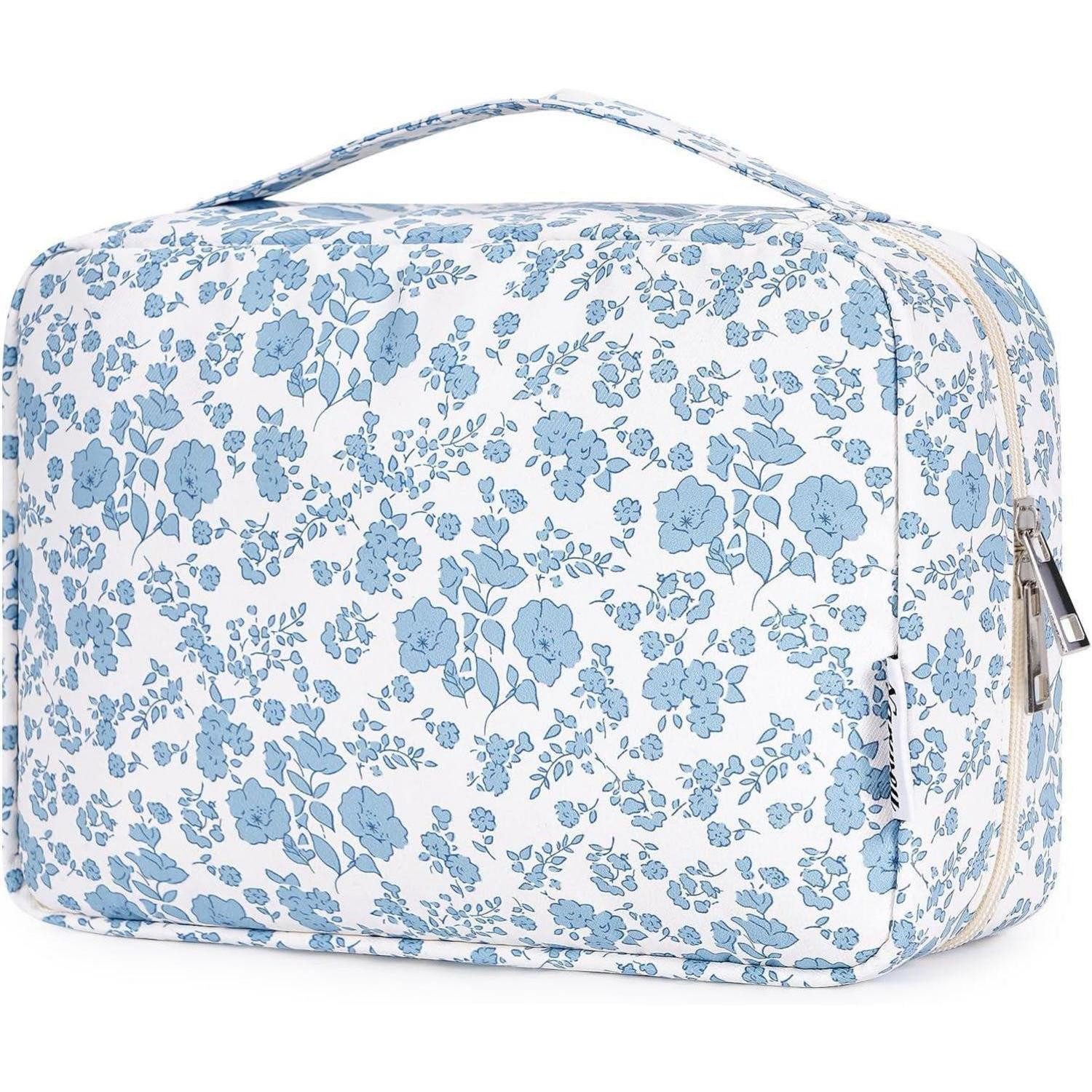 LuxusKollektion Kosmetiktasche Kulturtasche Damen Groß Kosmetiktasche Aufhängen Kleine Blaue Blume