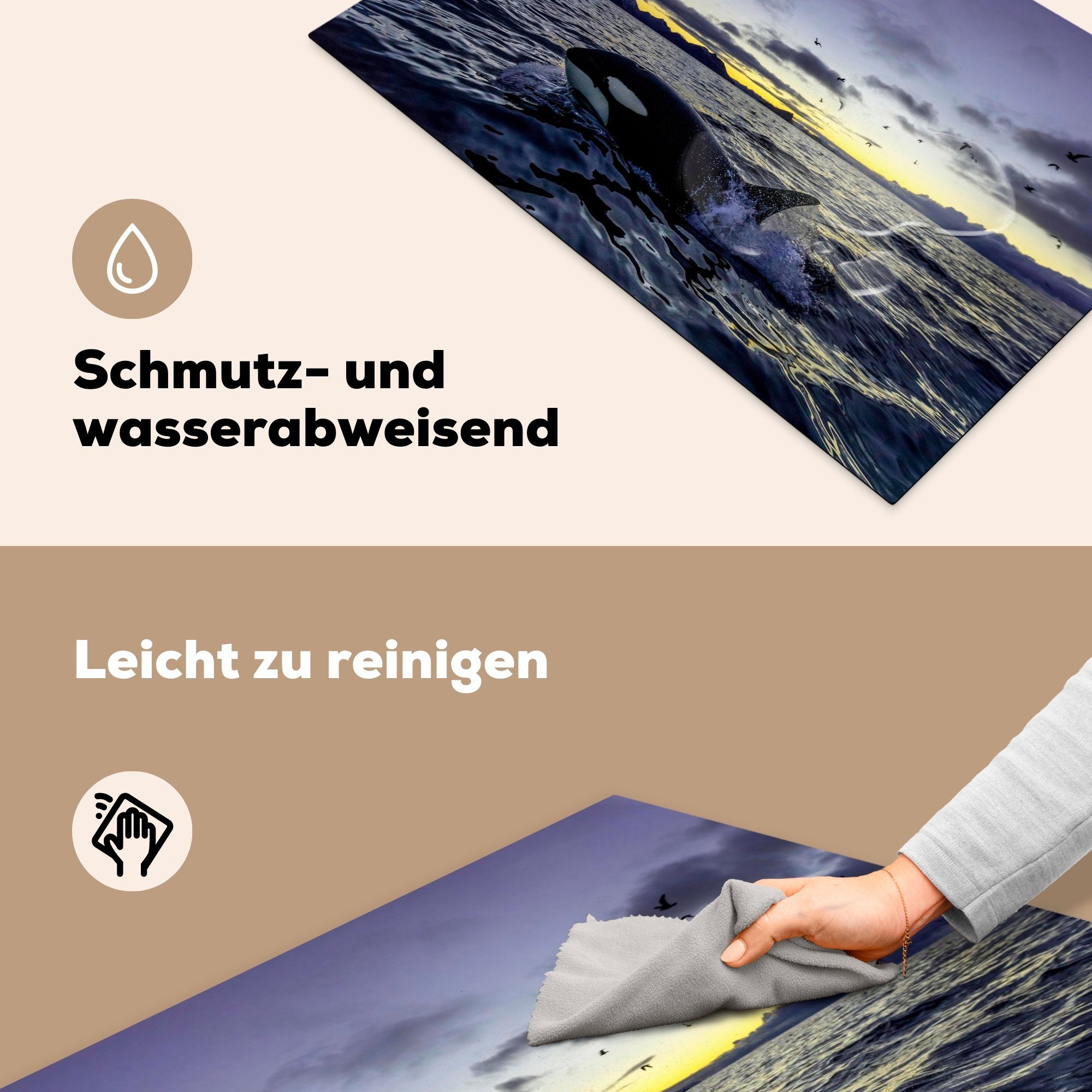 küche, cm, MuchoWow tlg), (1 Sonnenaufgang, Orca bei Ceranfeldabdeckung Schutz 81x52 Induktionskochfeld Vinyl, für die Herdblende-/Abdeckplatte